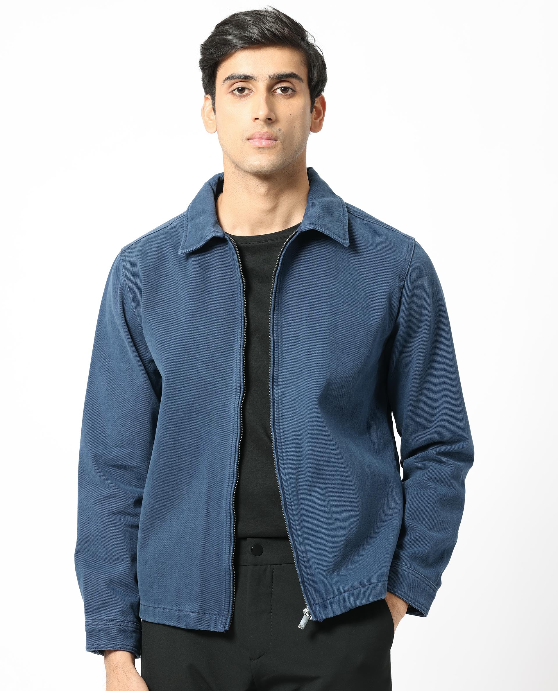 Rare Rabbit Men's Zale Navy Cotton Plain Regular Fit Full Sleeve Collared Shacket - Image 5