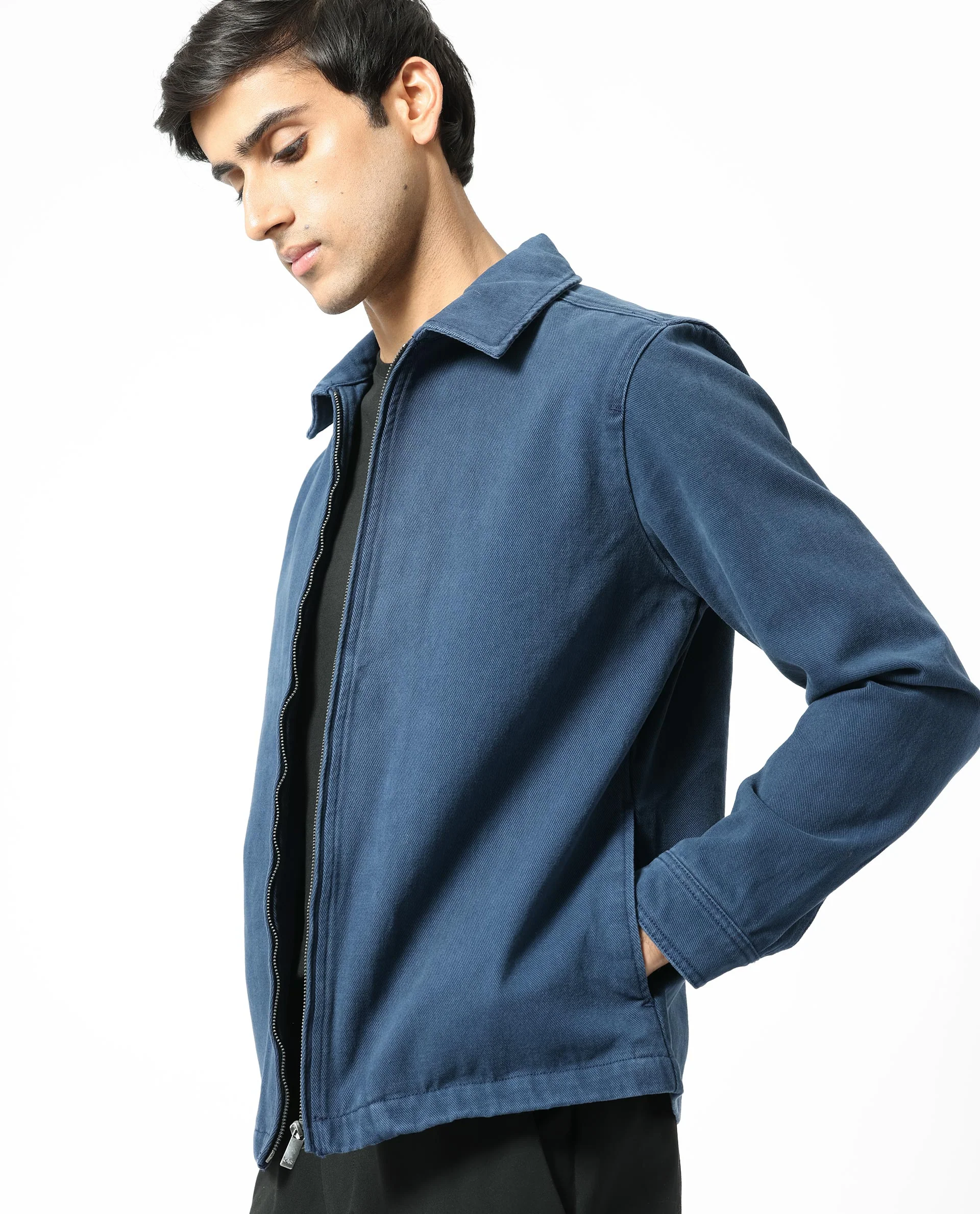 Rare Rabbit Men's Zale Navy Cotton Plain Regular Fit Full Sleeve Collared Shacket - Image 8