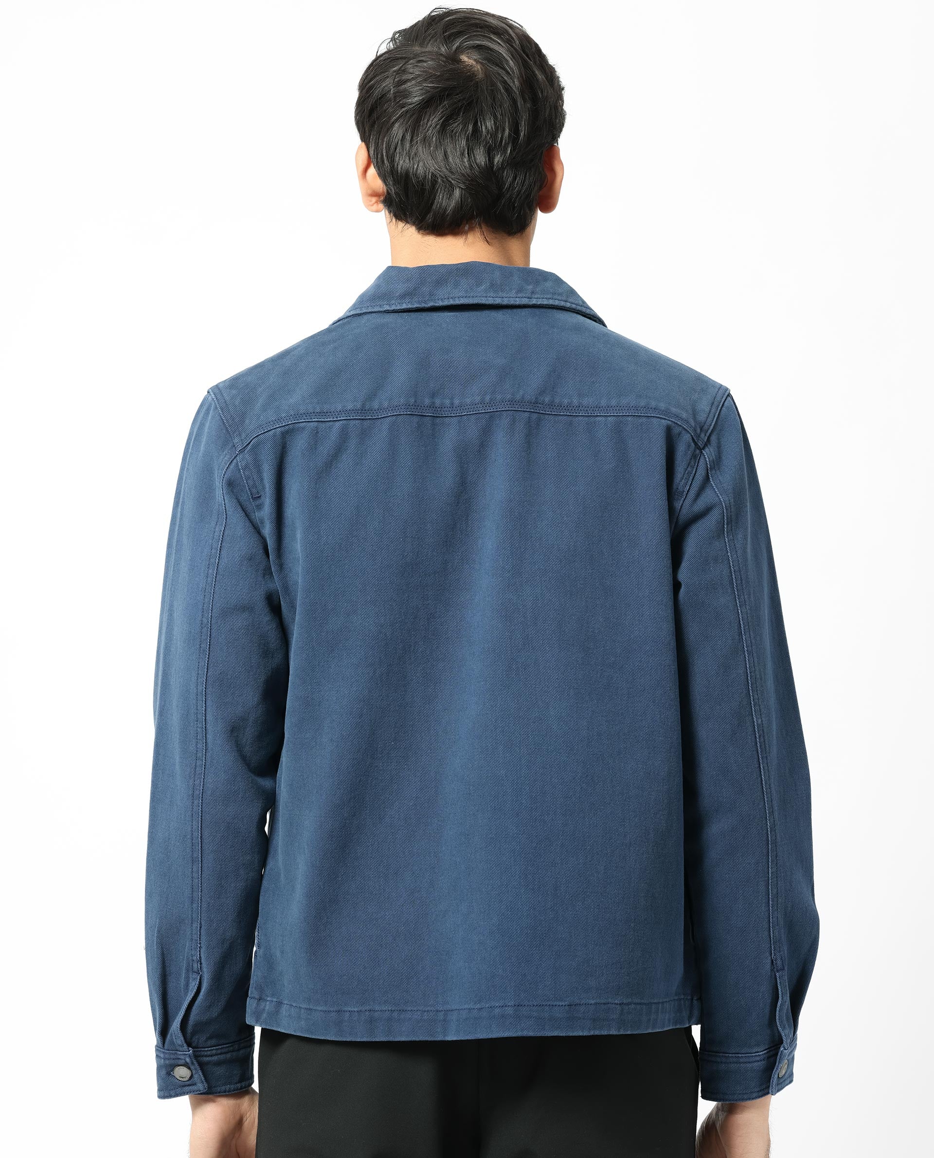 Rare Rabbit Men's Zale Navy Cotton Plain Regular Fit Full Sleeve Collared Shacket - Image 9