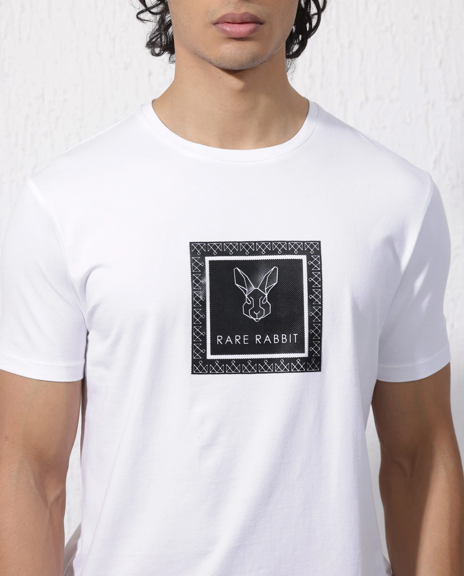 Rare Rabbit Men's Zalen White Cotton Blend Graphic Print Regular Fit Half Sleeve Crew Neck T-Shirt - Image 6