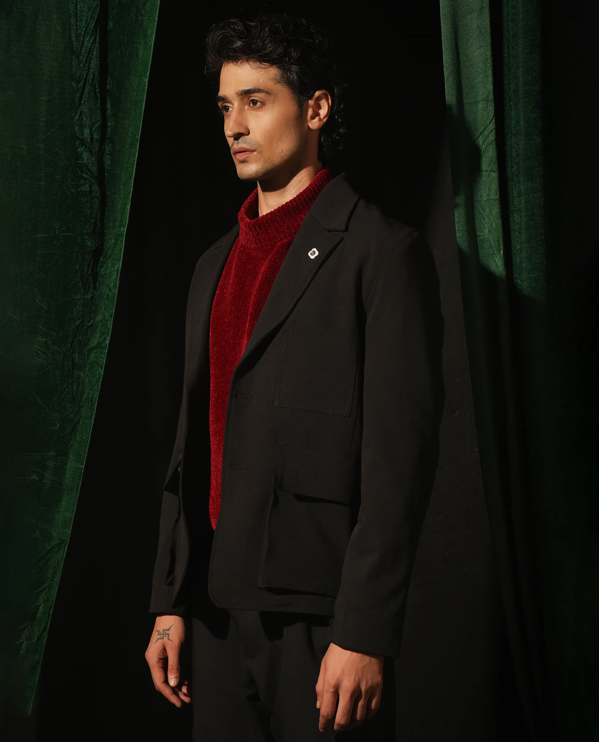 Rare Rabbit Men's Zalfo Black Polyester Plain Regular Fit Full Sleeve Lapel Neck Jacket - Image 4