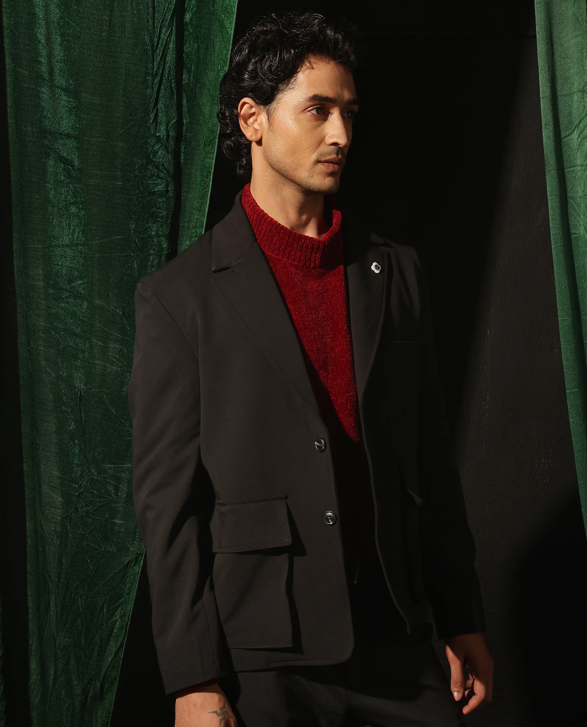 Rare Rabbit Men's Zalfo Black Polyester Plain Regular Fit Full Sleeve Lapel Neck Jacket - Image 5