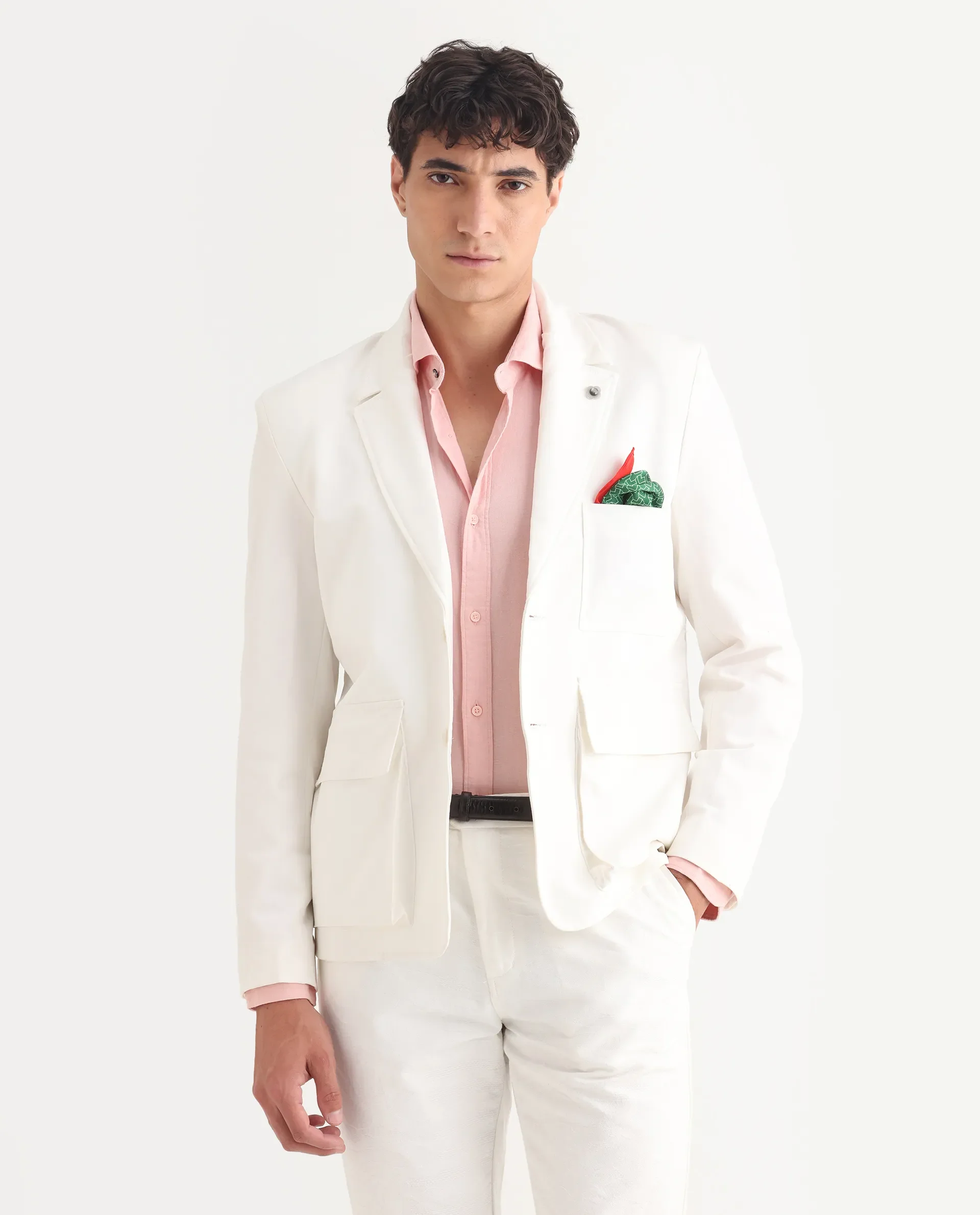 Rare Rabbit Men's Zalfo Off White Polyester Plain Regular Fit Full Sleeve Lapel Neck Jacket - Image 3