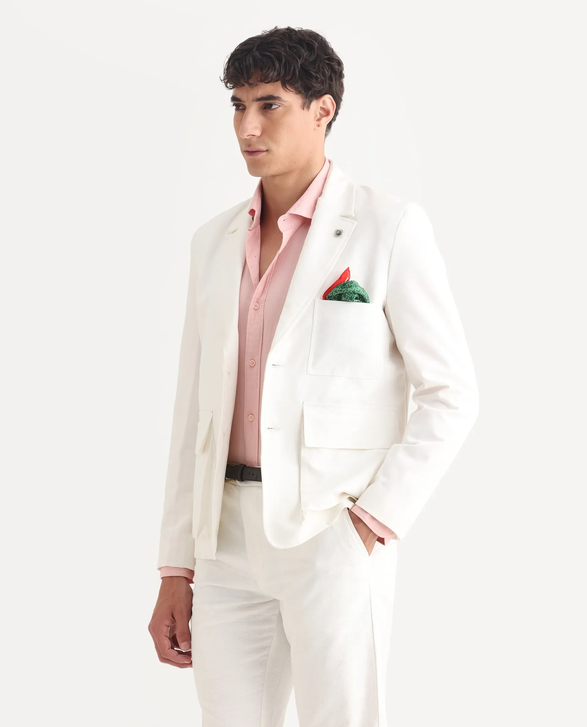 Rare Rabbit Men's Zalfo Off White Polyester Plain Regular Fit Full Sleeve Lapel Neck Jacket - Image 6