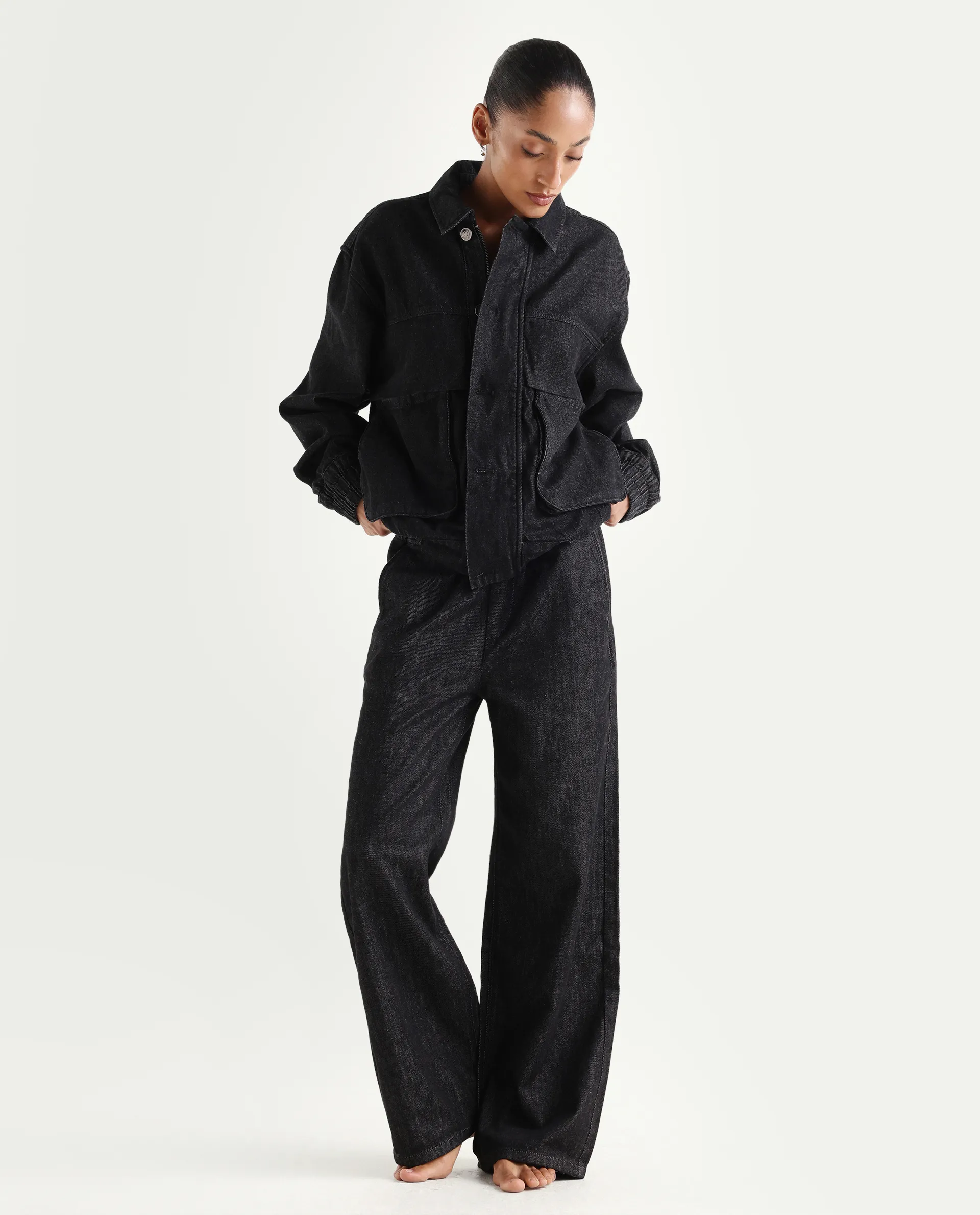 Rareism Women's Zalina Black Cotton Blend Plain Ankle Length Lounge Jeans - Image 3