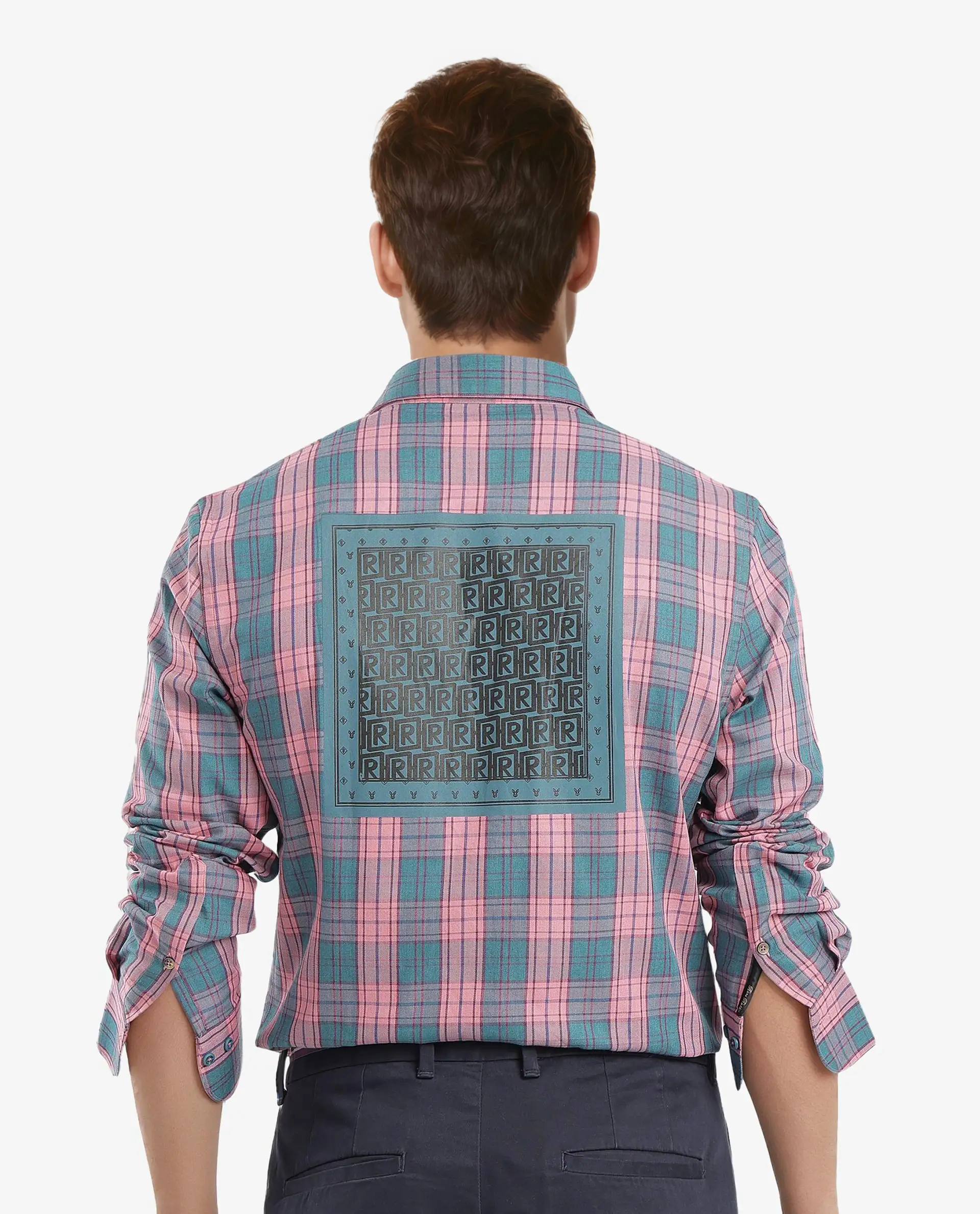 Rare Rabbit Men's Zamb Dark Turq Cotton Checked Print Oversized Fit Full Sleeve Collared Shirt - Image 3