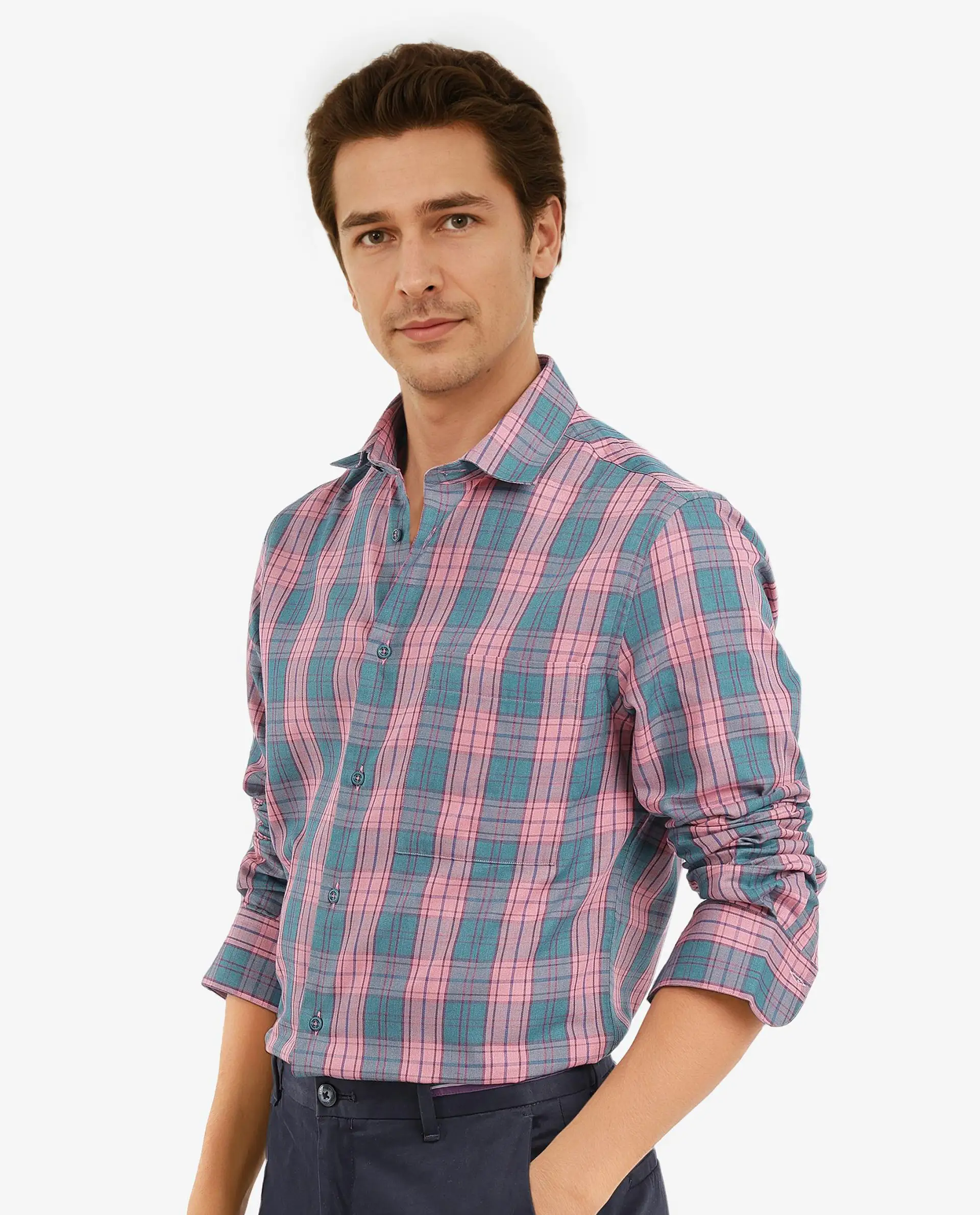 Rare Rabbit Men's Zamb Dark Turq Cotton Checked Print Oversized Fit Full Sleeve Collared Shirt - Image 6