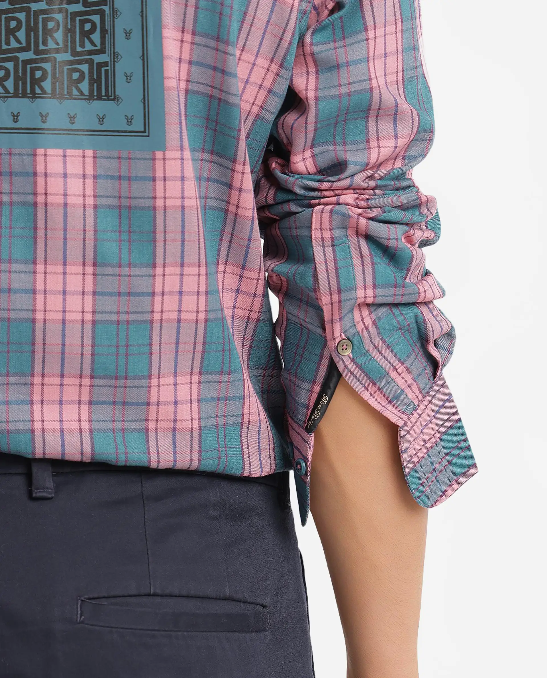 Rare Rabbit Men's Zamb Dark Turq Cotton Checked Print Oversized Fit Full Sleeve Collared Shirt - Image 9