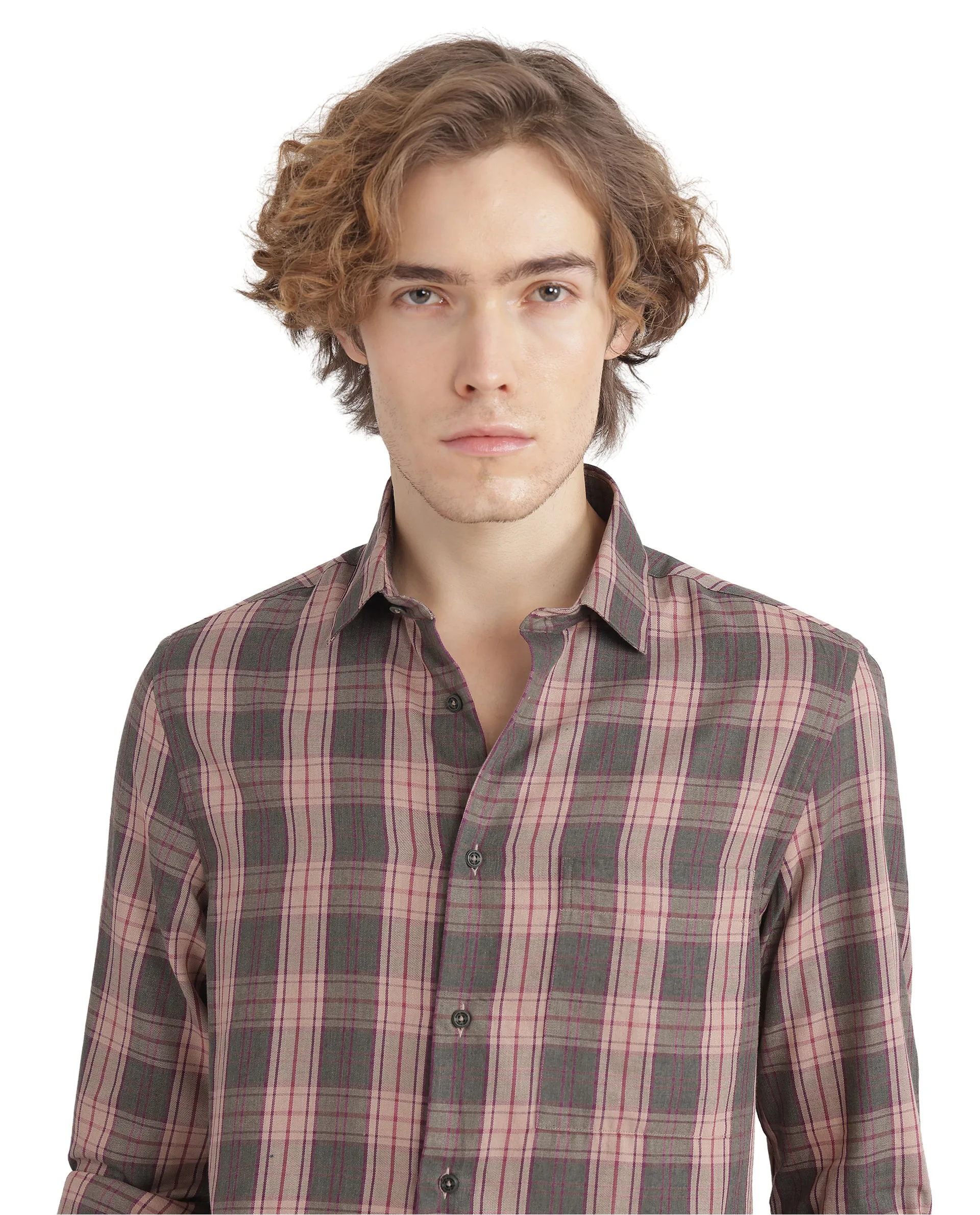 Rare Rabbit Men's Zamb Olive Cotton Checked Print Oversized Fit Full Sleeve Collared Shirt - Image 4
