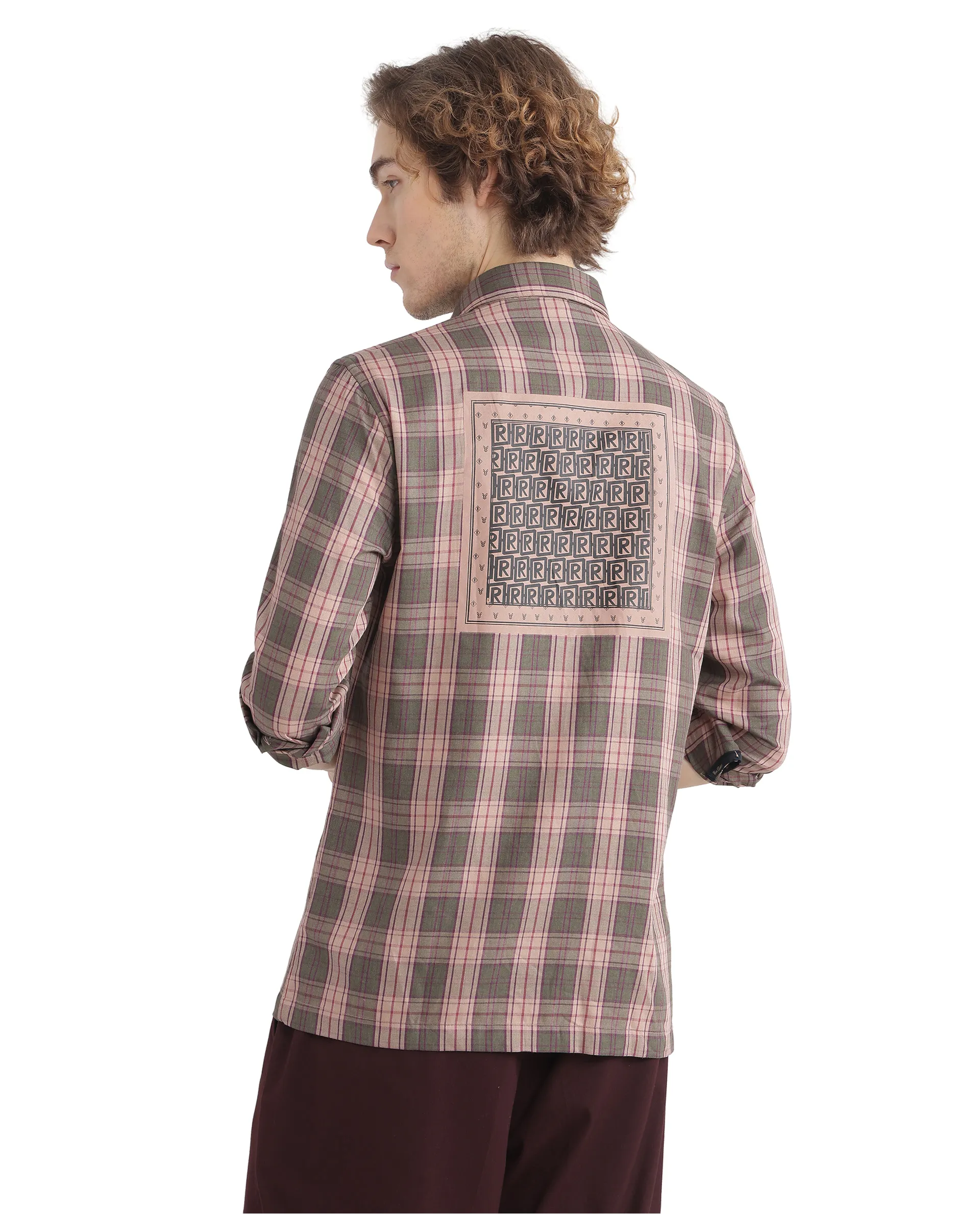 Rare Rabbit Men's Zamb Olive Cotton Checked Print Oversized Fit Full Sleeve Collared Shirt - Image 5