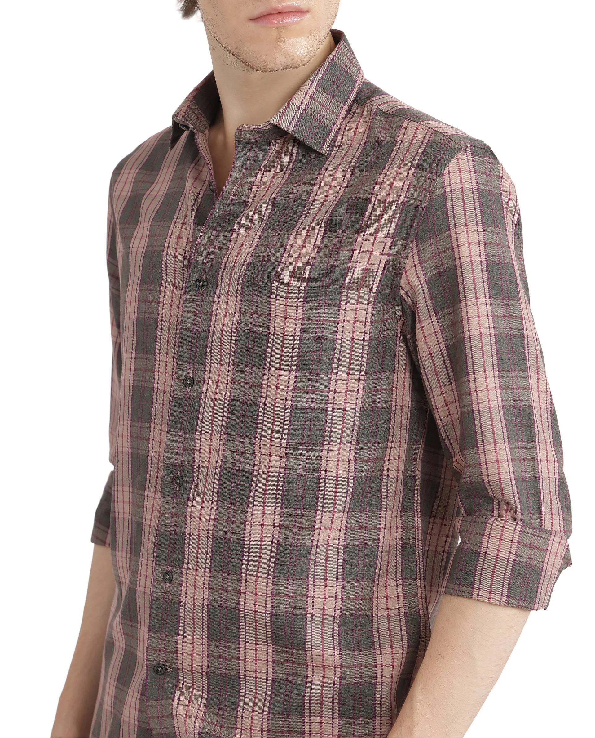 Rare Rabbit Men's Zamb Olive Cotton Checked Print Oversized Fit Full Sleeve Collared Shirt - Image 8