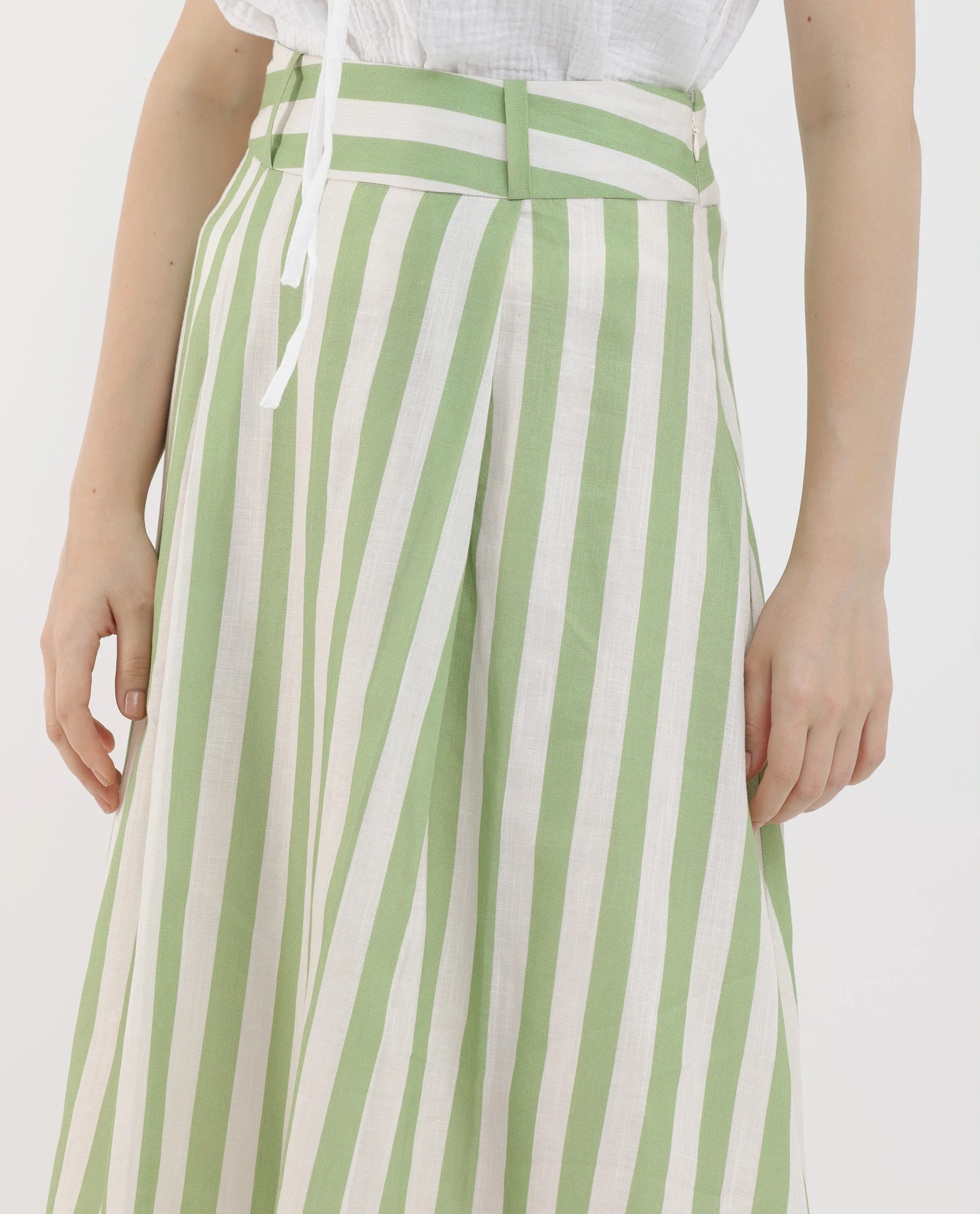 Rareism Women's Zame-B Off White Linen Striped Midi A-Line Skirt - Image 4