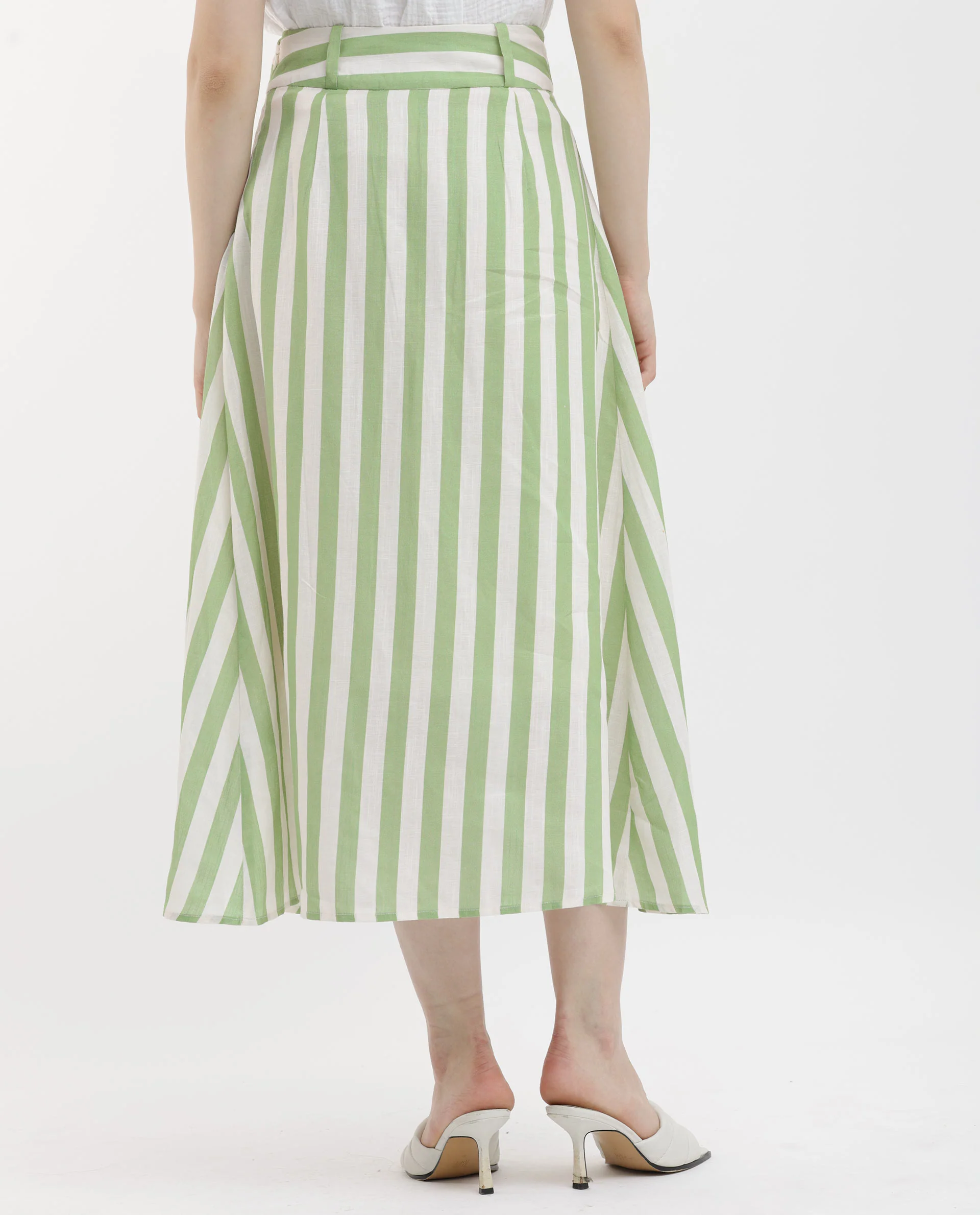 Rareism Women's Zame-B Off White Linen Striped Midi A-Line Skirt - Image 5