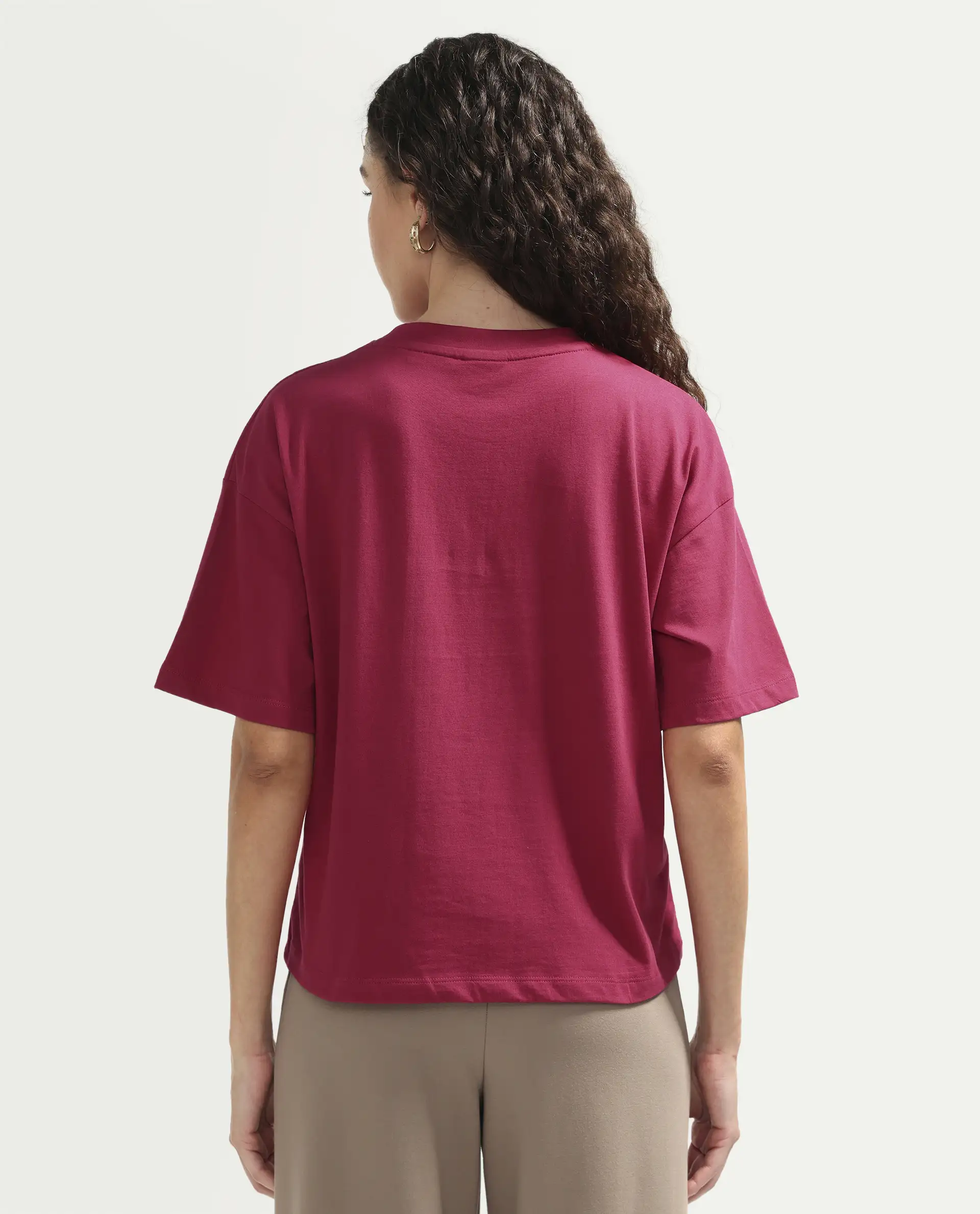Rareism Women's Zamor Dark Pink Cotton Crew Neck Pull-On Boxy Typography Print T-Shirt - Image 7