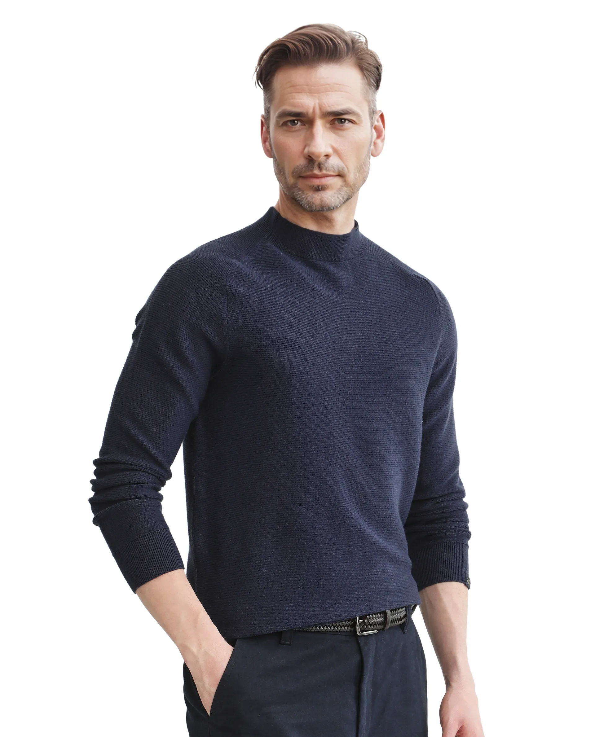Rare Rabbit Men's Viscose Blend Plain Regular Fit Full Sleeve High Neck Sweater - Image 3