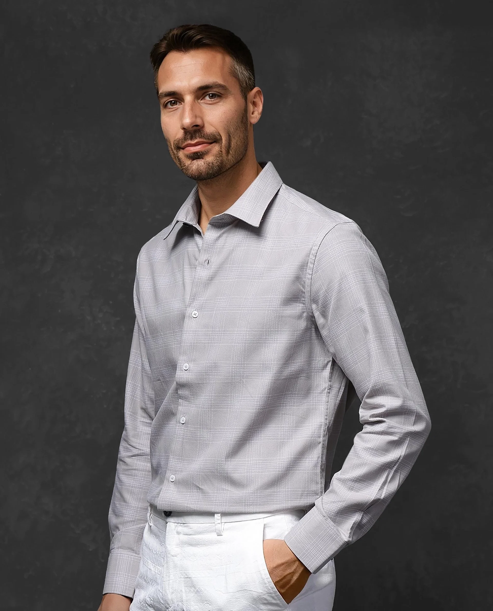 Rare Rabbit Men's Zana Dusky Beige Cotton Checked Print Regular Fit Full Sleeve Collared Shirt - Image 5