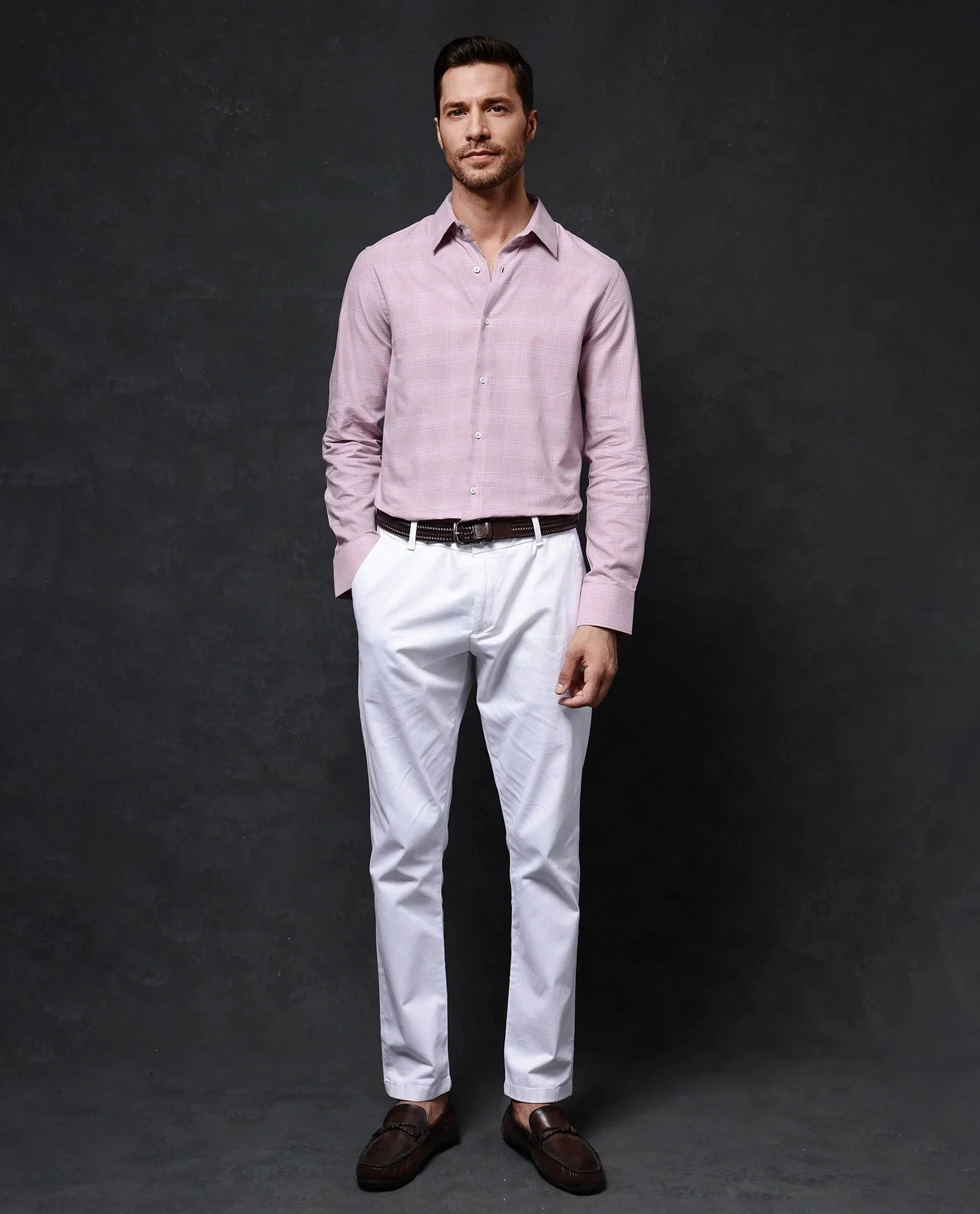 Rare Rabbit Men's Zana Pink Cotton Checked Print Regular Fit Full Sleeve Collared Shirt - Image 2