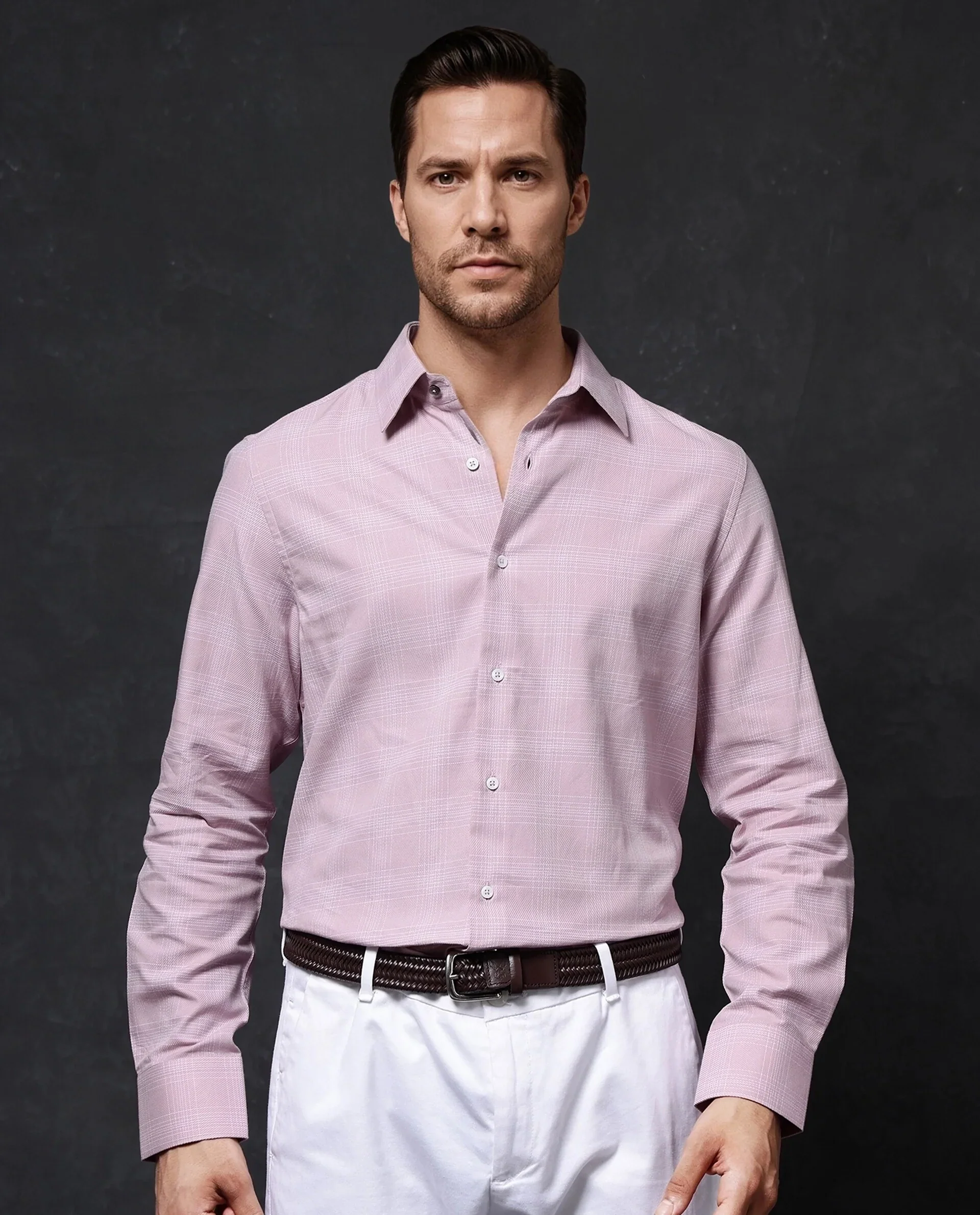 Rare Rabbit Men's Zana Pink Cotton Checked Print Regular Fit Full Sleeve Collared Shirt - Image 5