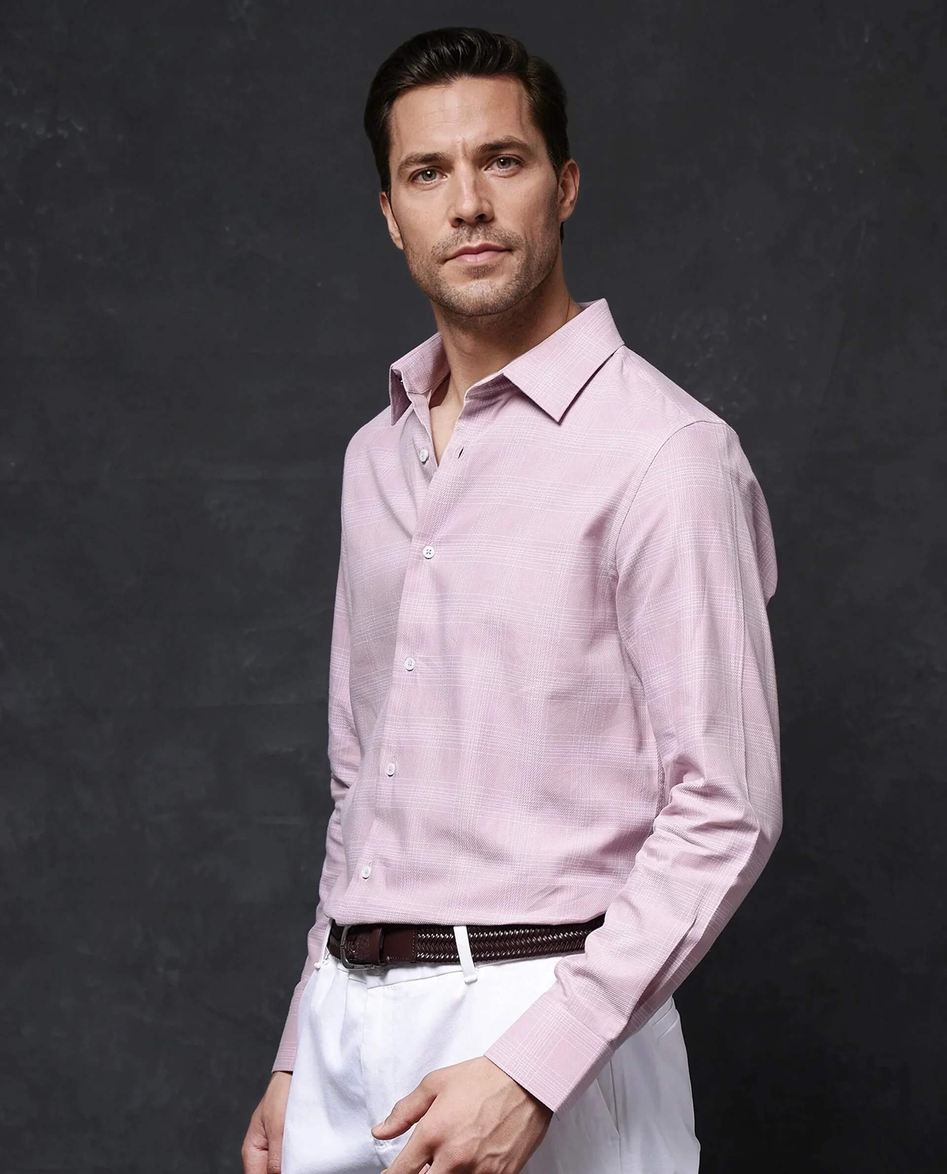 Rare Rabbit Men's Zana Pink Cotton Checked Print Regular Fit Full Sleeve Collared Shirt - Image 6