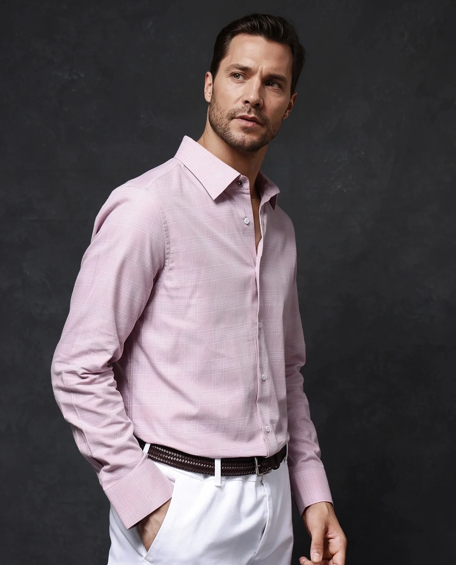Rare Rabbit Men's Zana Pink Cotton Checked Print Regular Fit Full Sleeve Collared Shirt - Image 7
