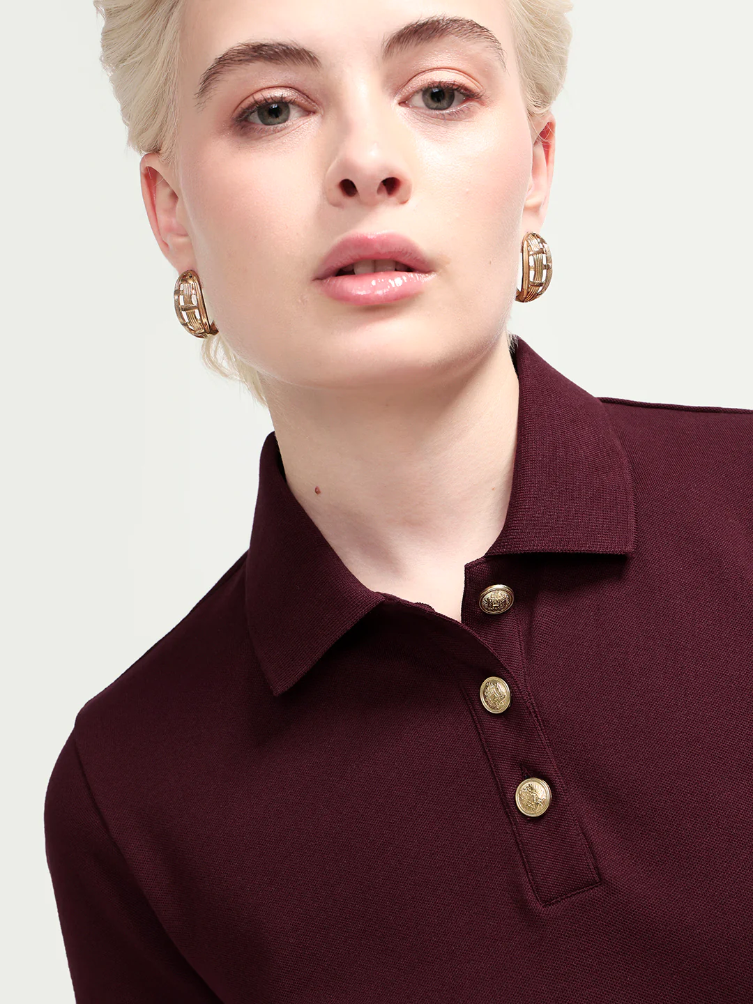 Rareism Women's Zana Dark Maroon Cotton Blend Half Sleeve Regular Fit Plain Polo - Image 4