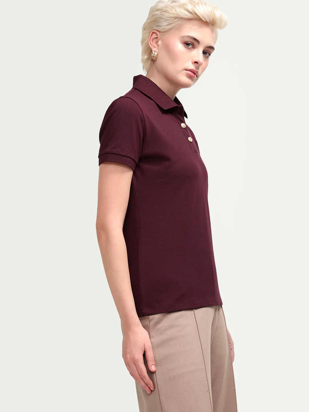 Rareism Women's Zana Dark Maroon Cotton Blend Half Sleeve Regular Fit Plain Polo - Image 5