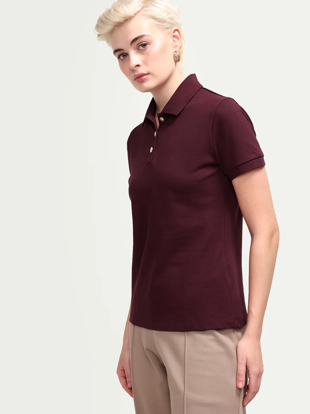 Rareism Women's Zana Dark Maroon Cotton Blend Half Sleeve Regular Fit Plain Polo - Image 6