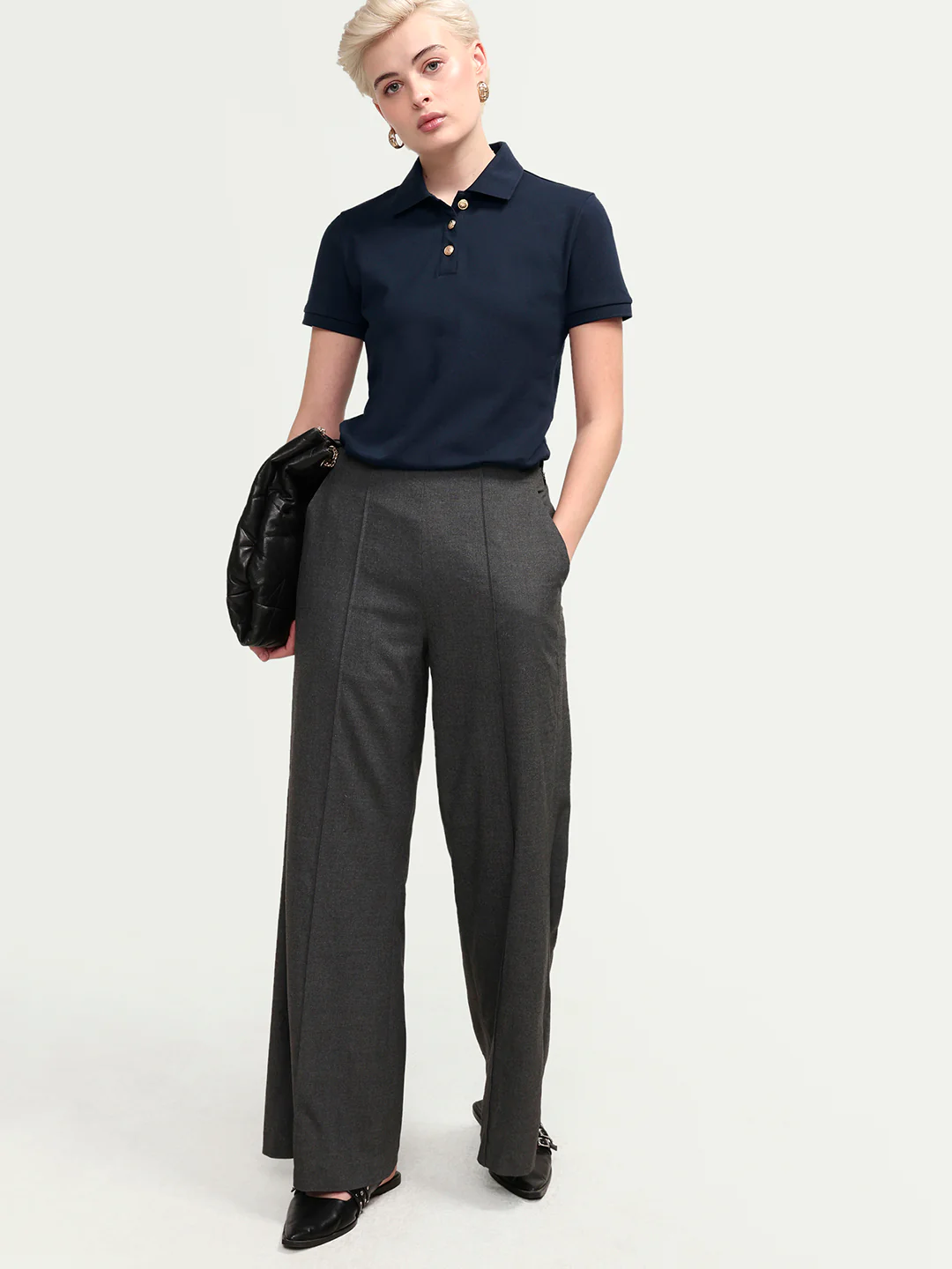 Rareism Women's Zana Navy Cotton Blend Half Sleeve Regular Fit Plain Polo - Image 2