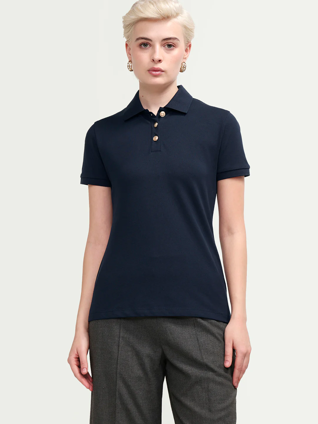 Rareism Women's Zana Navy Cotton Blend Half Sleeve Regular Fit Plain Polo - Image 3