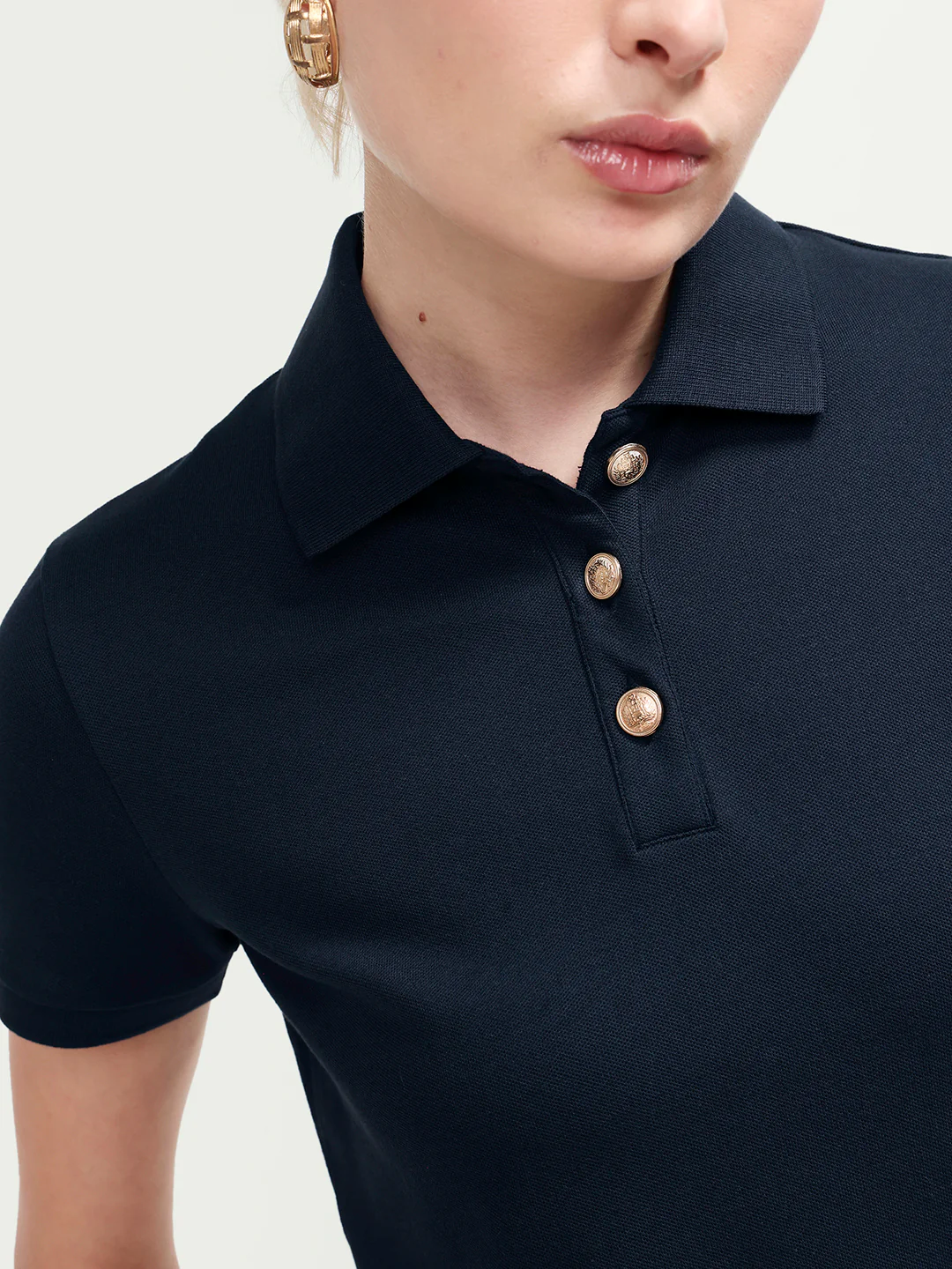 Rareism Women's Zana Navy Cotton Blend Half Sleeve Regular Fit Plain Polo - Image 4