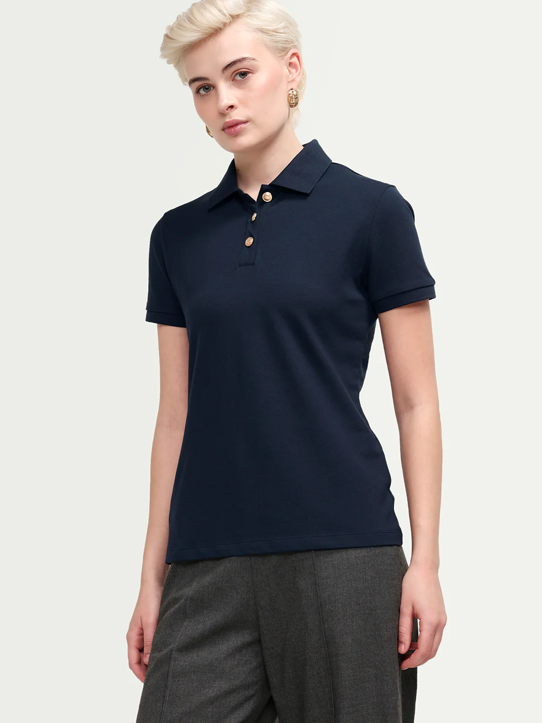 Rareism Women's Zana Navy Cotton Blend Half Sleeve Regular Fit Plain Polo - Image 5
