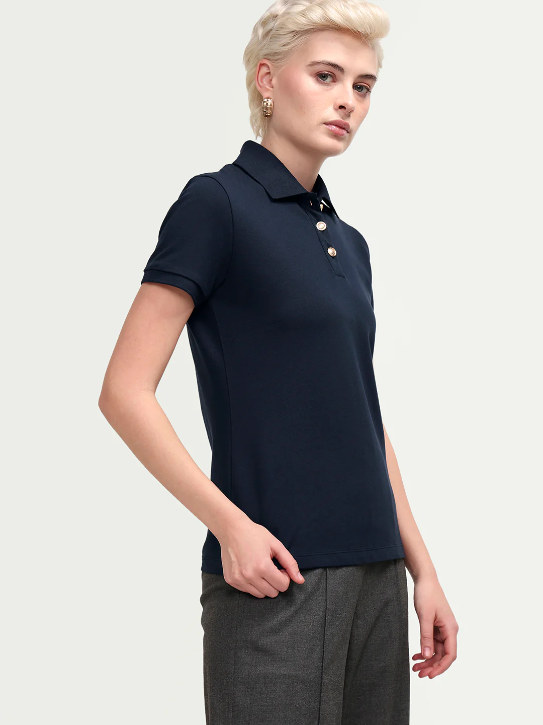 Rareism Women's Zana Navy Cotton Blend Half Sleeve Regular Fit Plain Polo - Image 6
