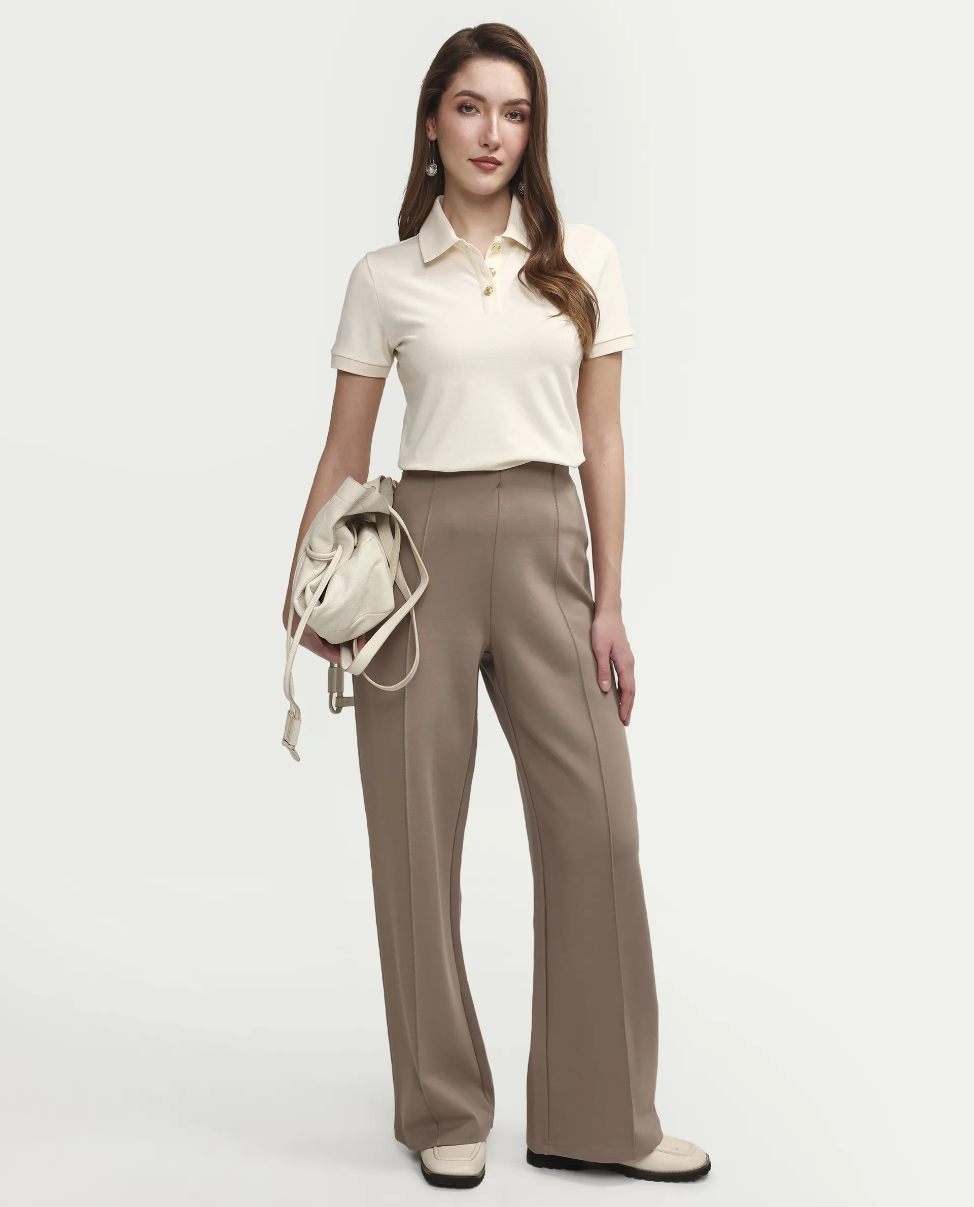 Rareism Women's Zana Off White Cotton Blend Half Sleeve Regular Fit Plain Polo - Image 2