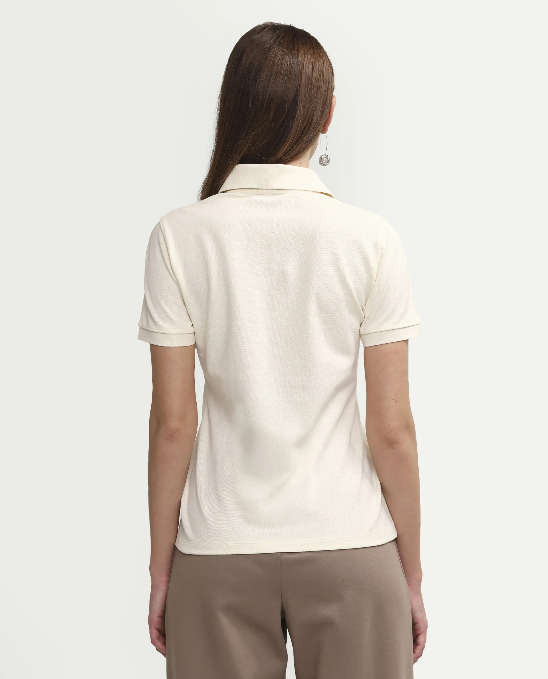Rareism Women's Zana Off White Cotton Blend Half Sleeve Regular Fit Plain Polo - Image 7