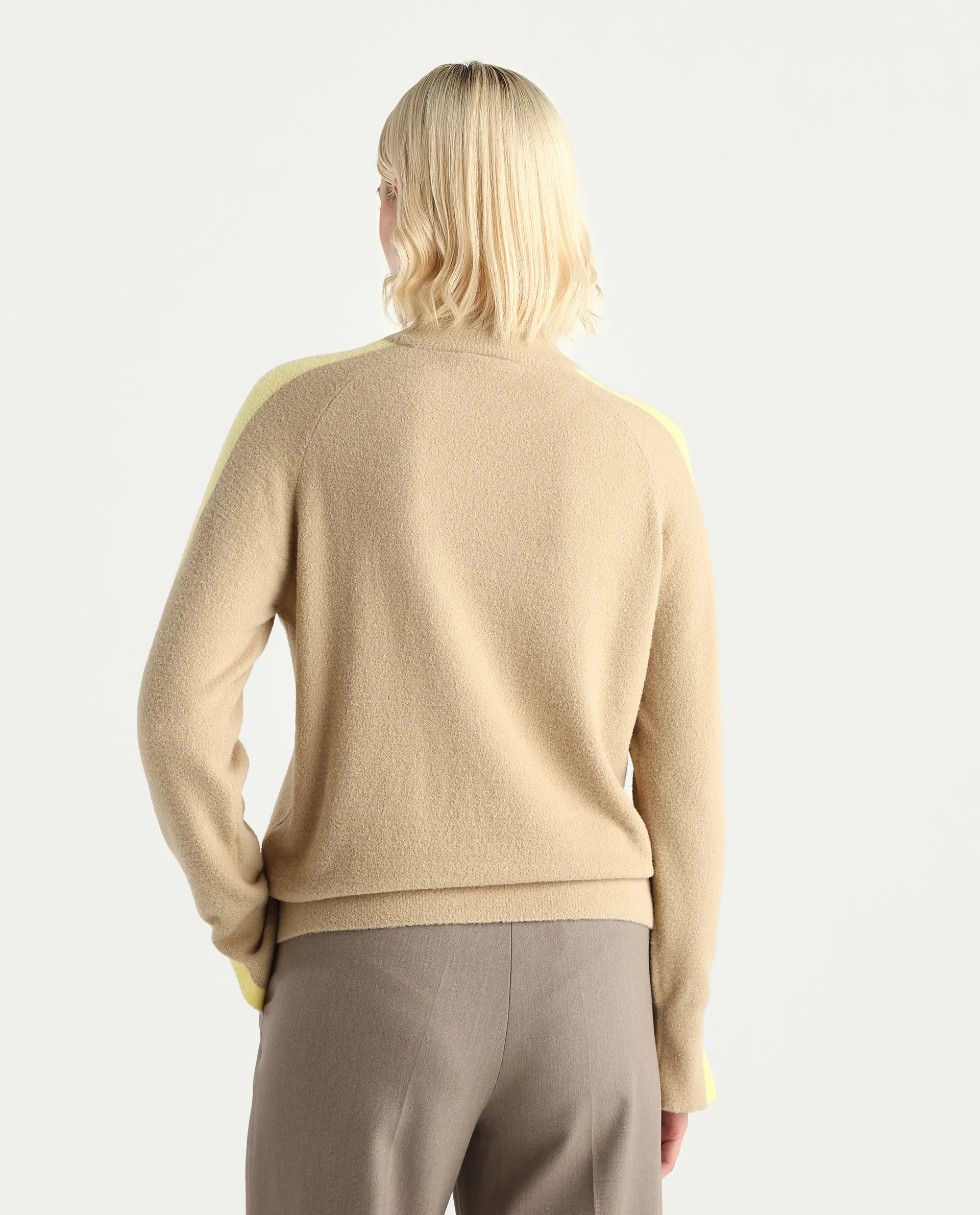 Rareism Women's Zanderyo Light Beige Nylon High Neck Relaxed Fit Sweater - Image 7