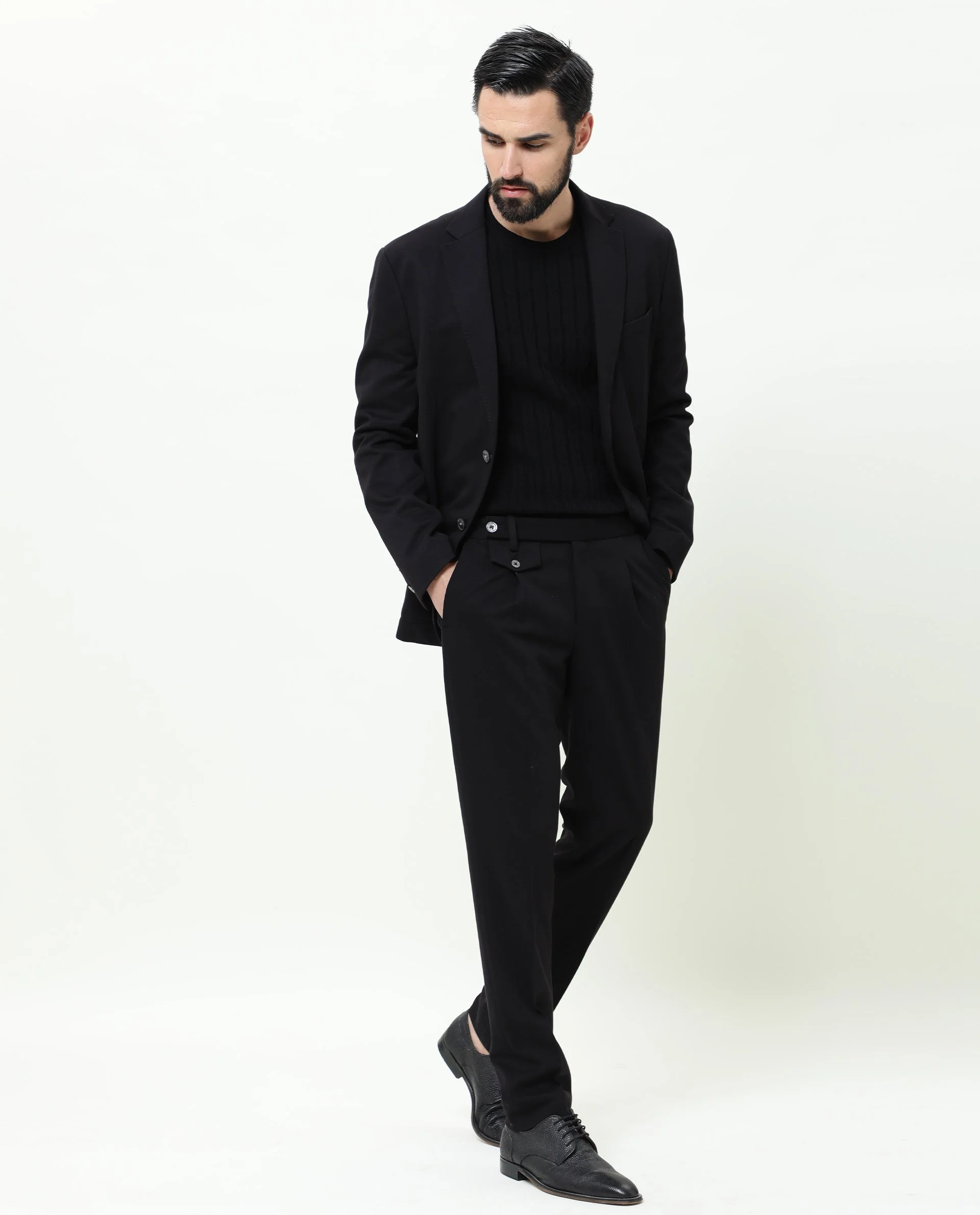 Rare Rabbit Men's Zandro Black Polyester Plain Tailored Fit Full Sleeve Lapel Neck Suits - Image 4