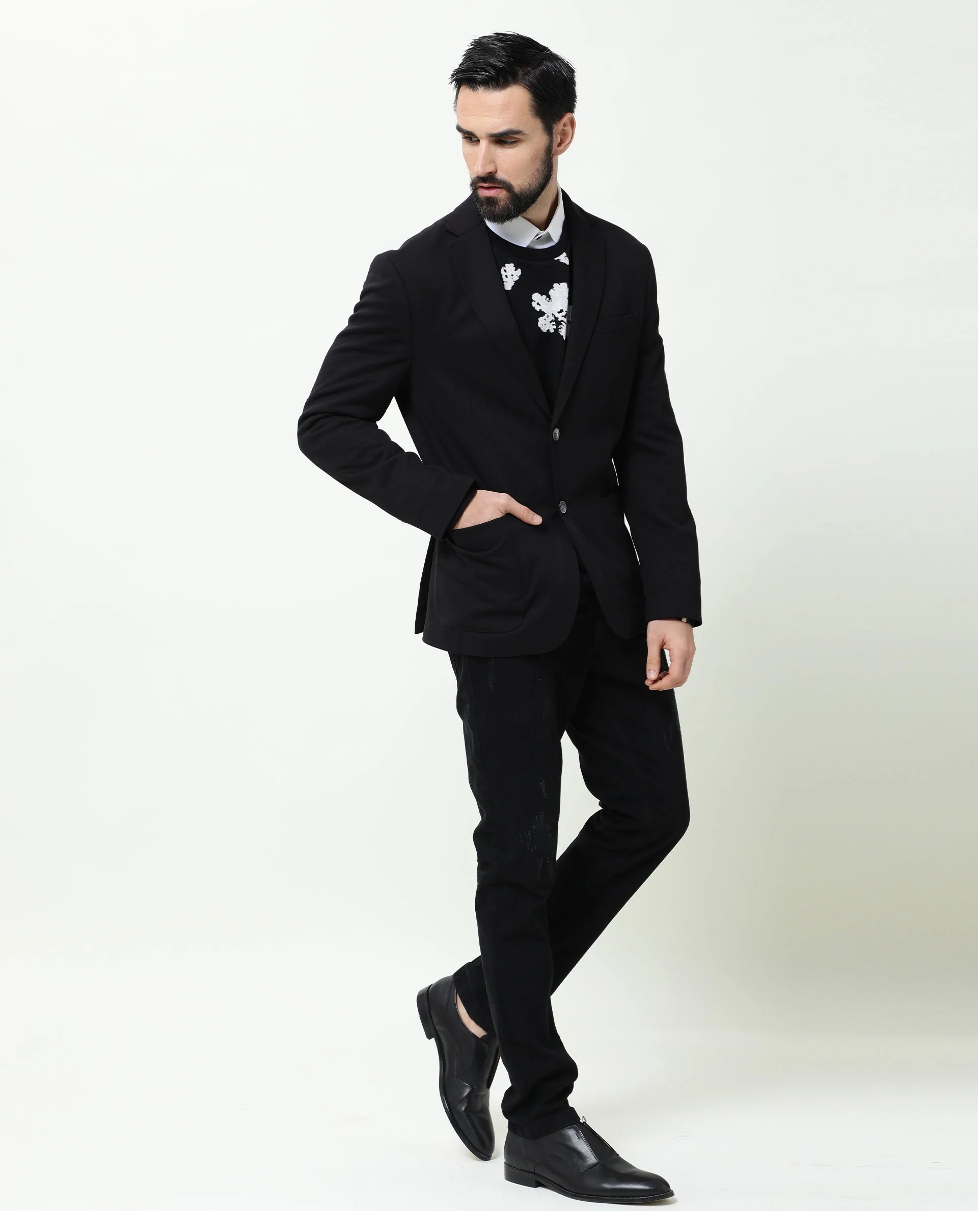 Rare Rabbit Men's Zandro Black Polyester Plain Tailored Fit Full Sleeve Lapel Neck Suits - Image 5