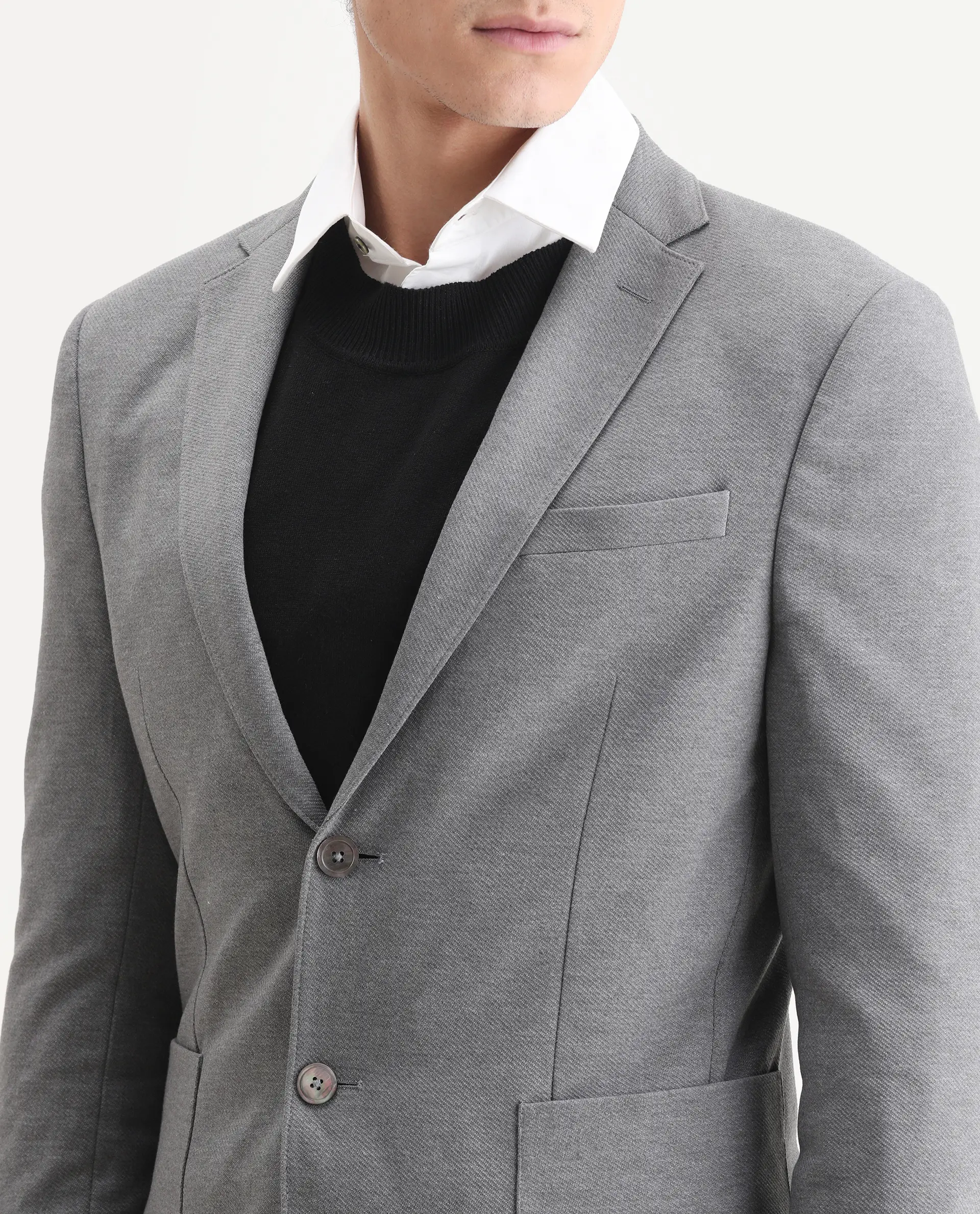 Rare Rabbit Men's Zandro Grey Polyester Plain Tailored Fit Full Sleeve Lapel Neck Suits - Image 3