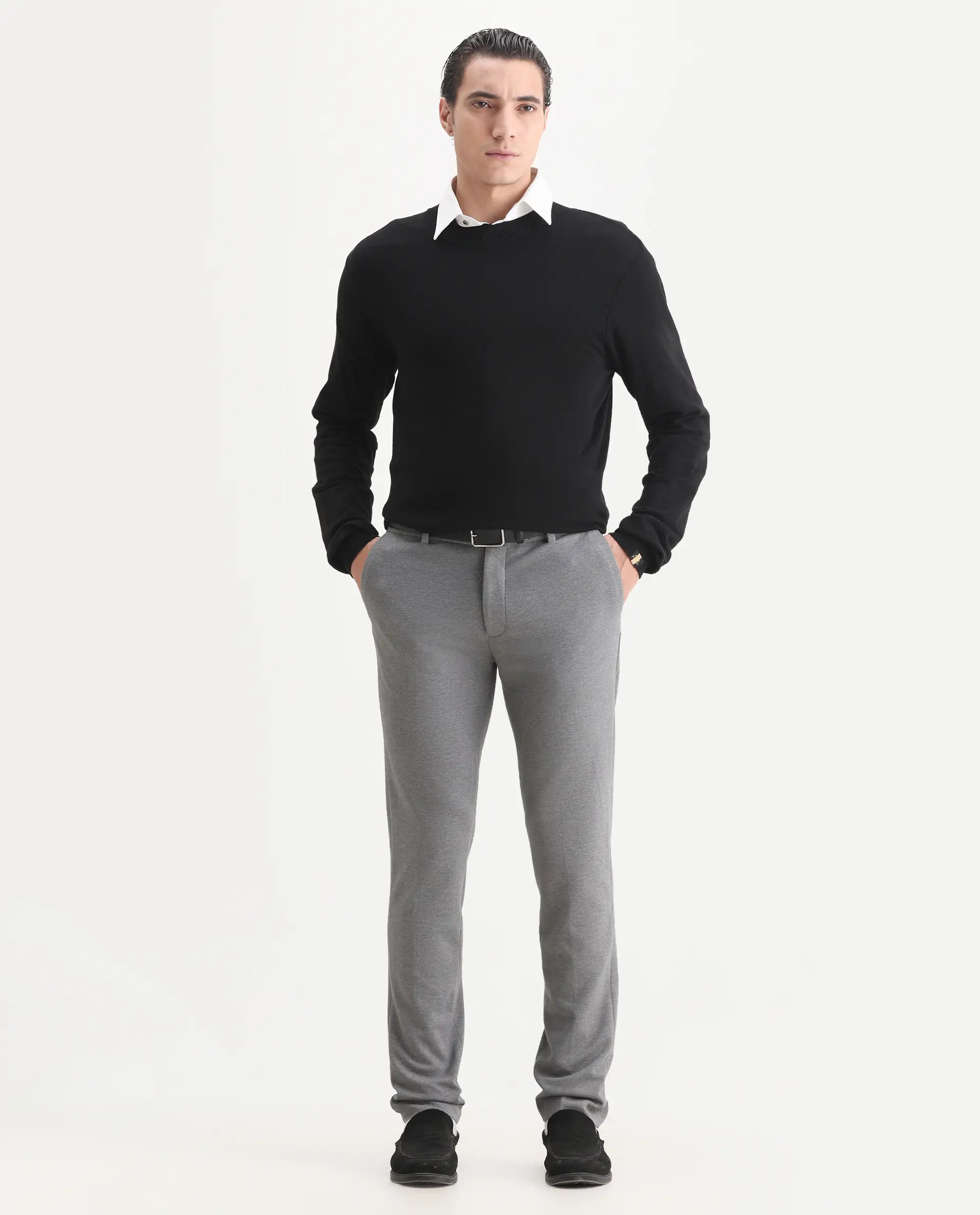Rare Rabbit Men's Zandro Grey Polyester Plain Tailored Fit Full Sleeve Lapel Neck Suits - Image 6