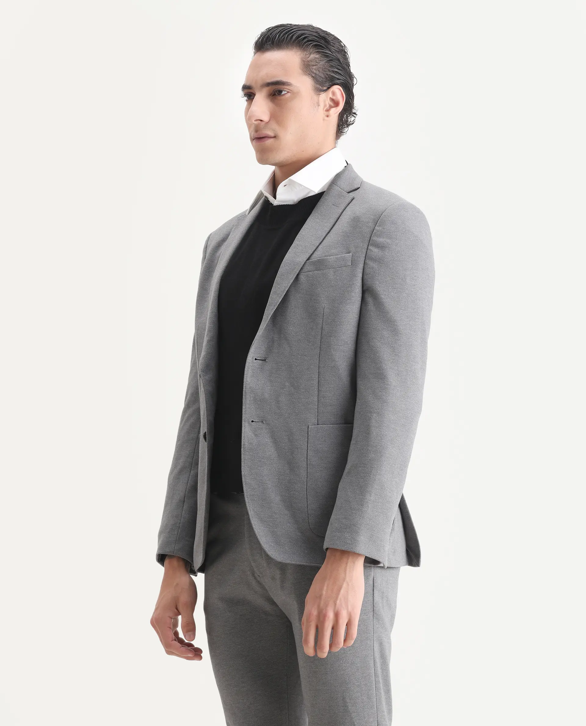 Rare Rabbit Men's Zandro Grey Polyester Plain Tailored Fit Full Sleeve Lapel Neck Suits - Image 7