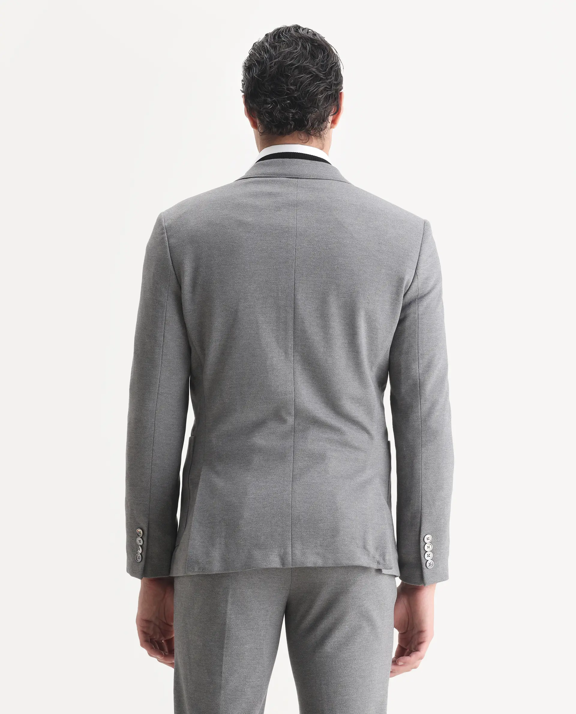 Rare Rabbit Men's Zandro Grey Polyester Plain Tailored Fit Full Sleeve Lapel Neck Suits - Image 9