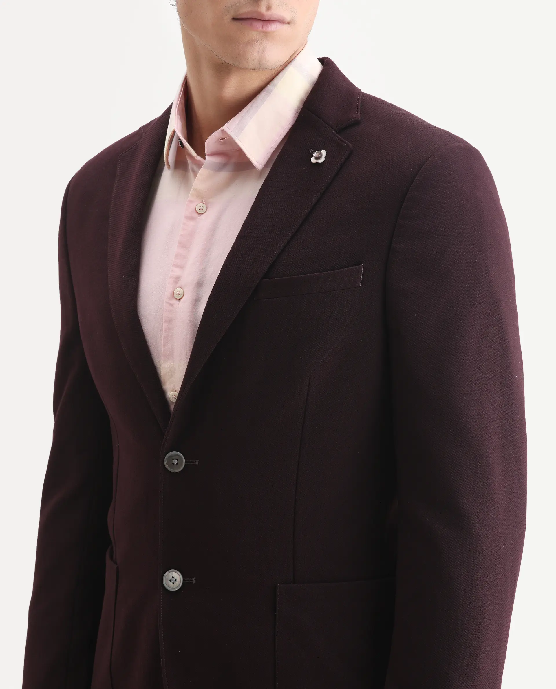 Rare Rabbit Men's Zandro Maroon Rayon Plain Tailored Fit Full Sleeve Lapel Neck Suits - Image 4