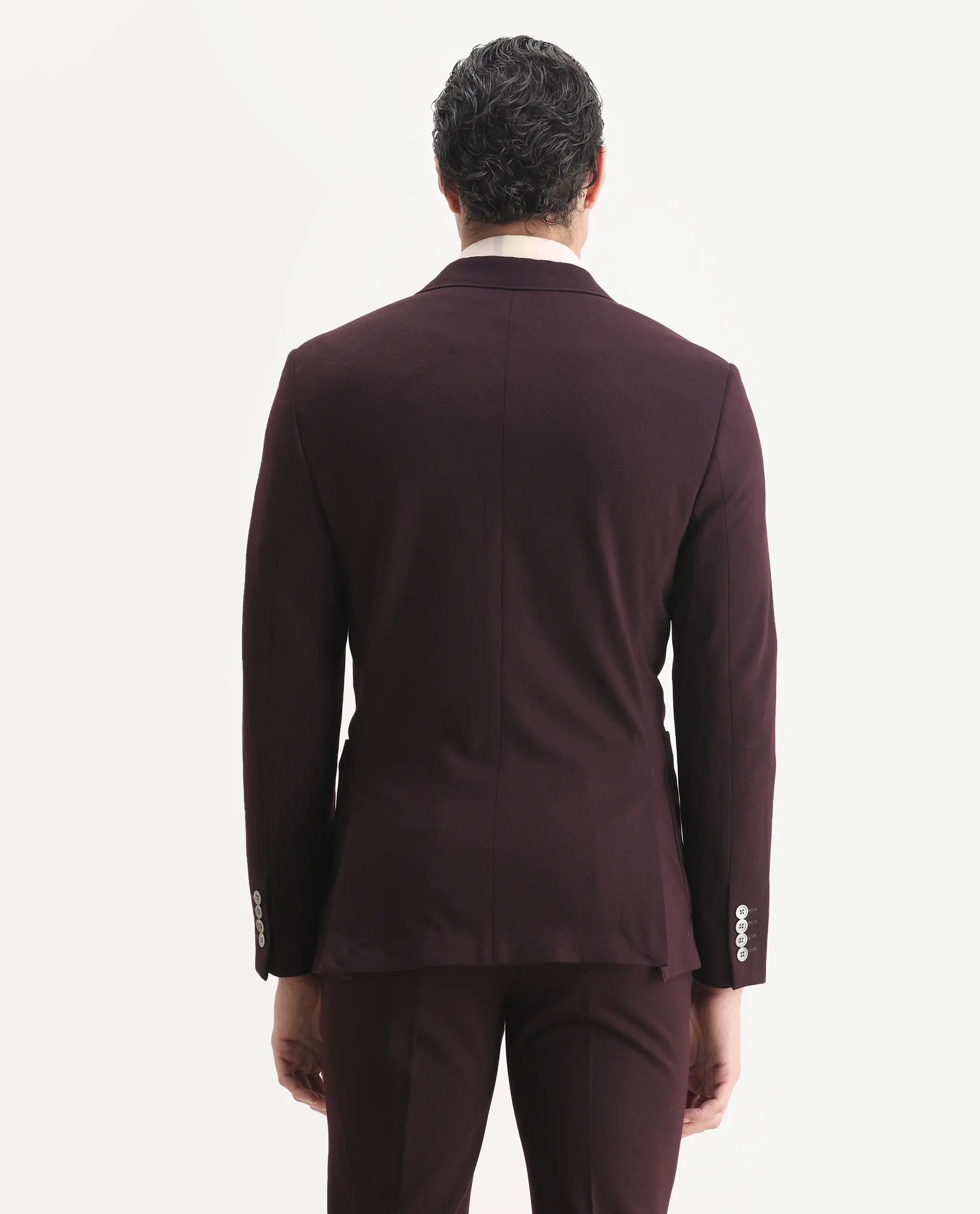 Rare Rabbit Men's Zandro Maroon Rayon Plain Tailored Fit Full Sleeve Lapel Neck Suits - Image 9