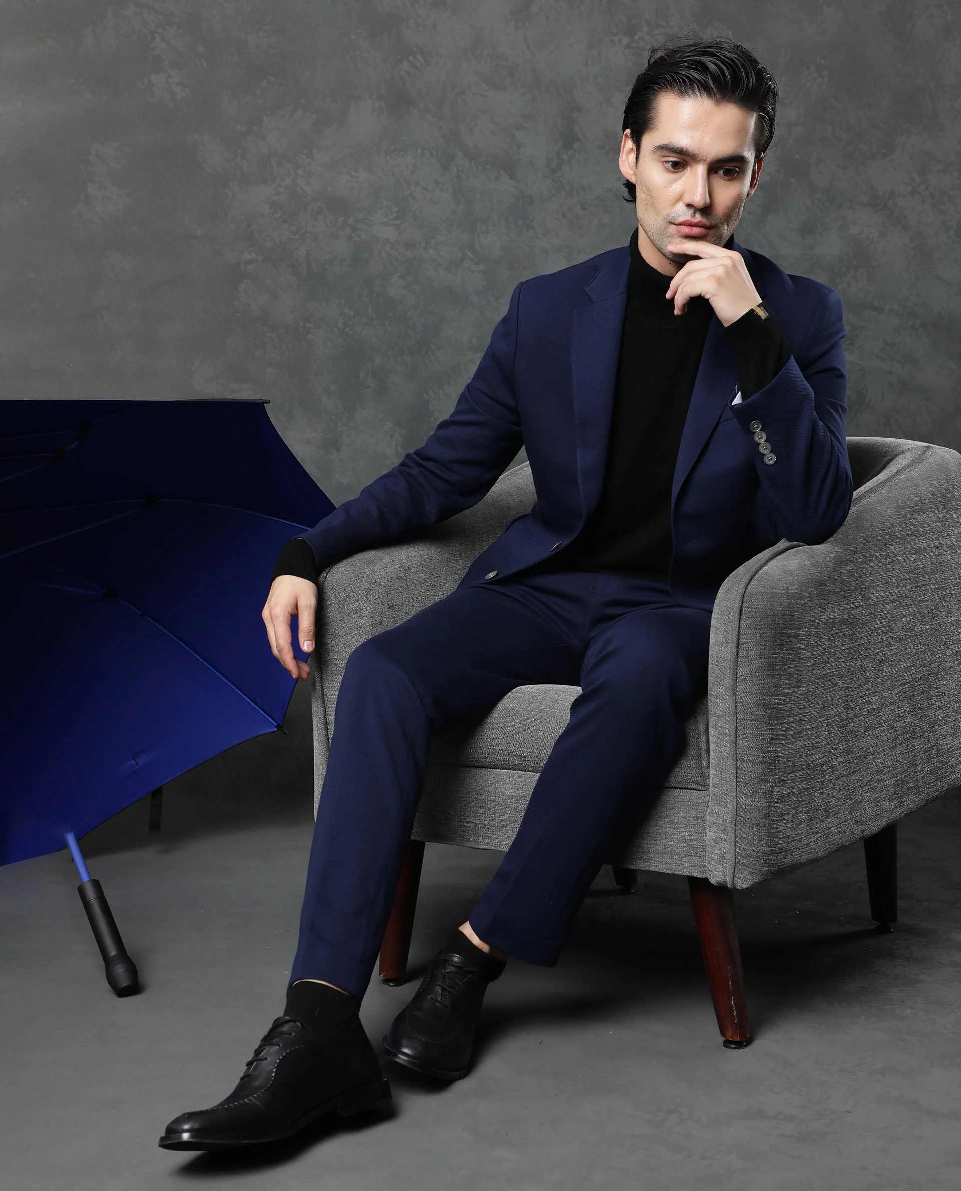 Rare Rabbit Men's Zandro Navy Plain Tailored Fit Full Sleeve Suits - Image 2