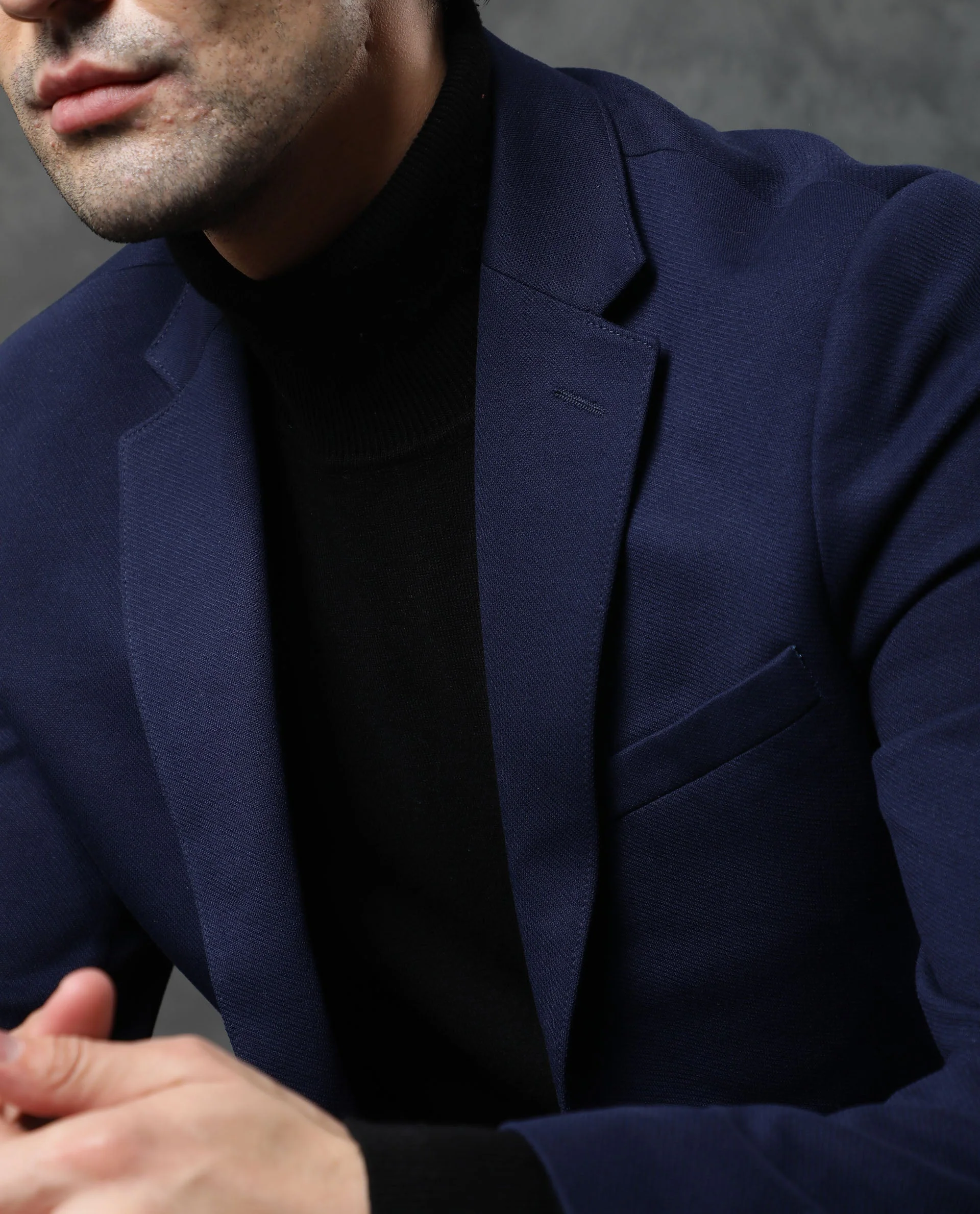 Rare Rabbit Men's Zandro Navy Plain Tailored Fit Full Sleeve Suits - Image 5