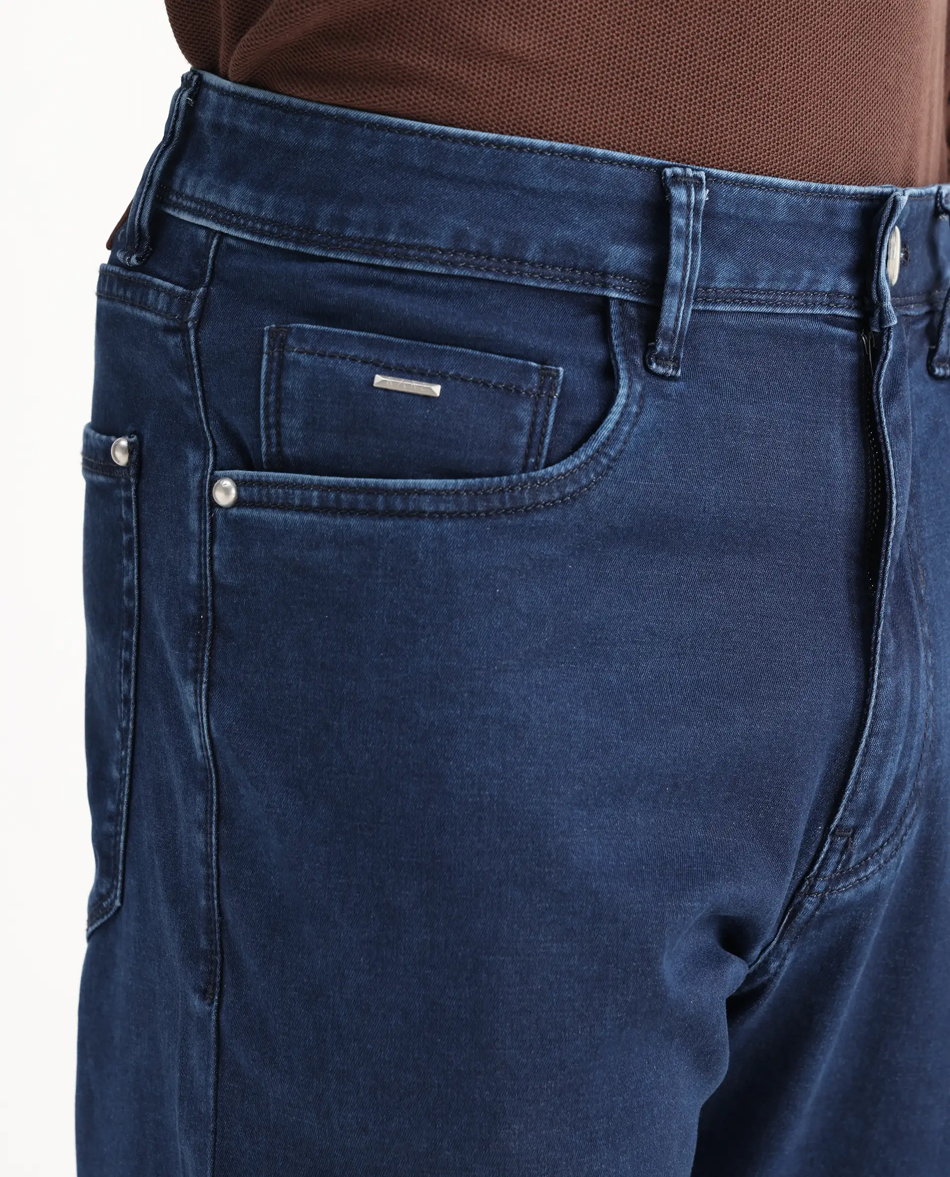 Rare Rabbit Men's Zane Dark Blue Cotton Plain Morris Regular Fit Jeans - Image 6