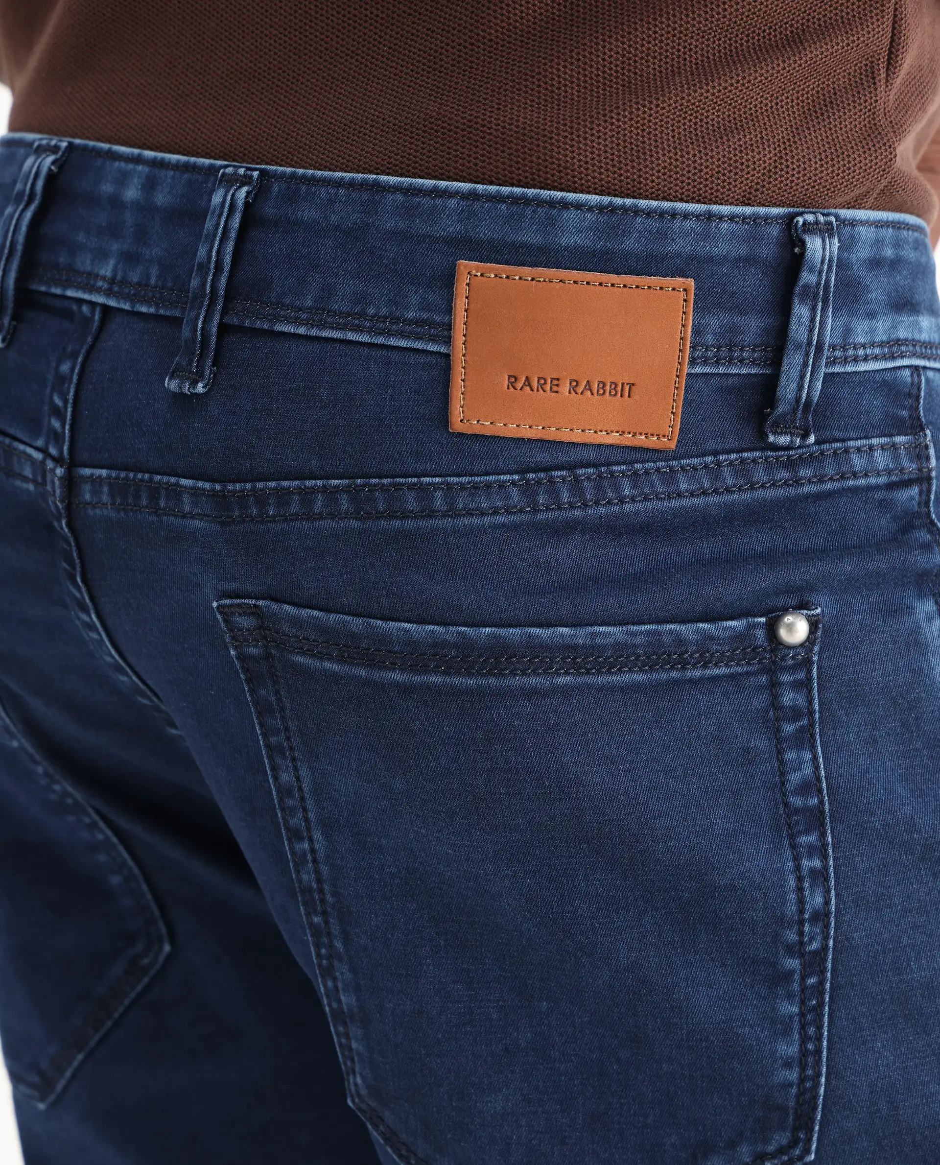 Rare Rabbit Men's Zane Dark Blue Cotton Plain Morris Regular Fit Jeans - Image 8