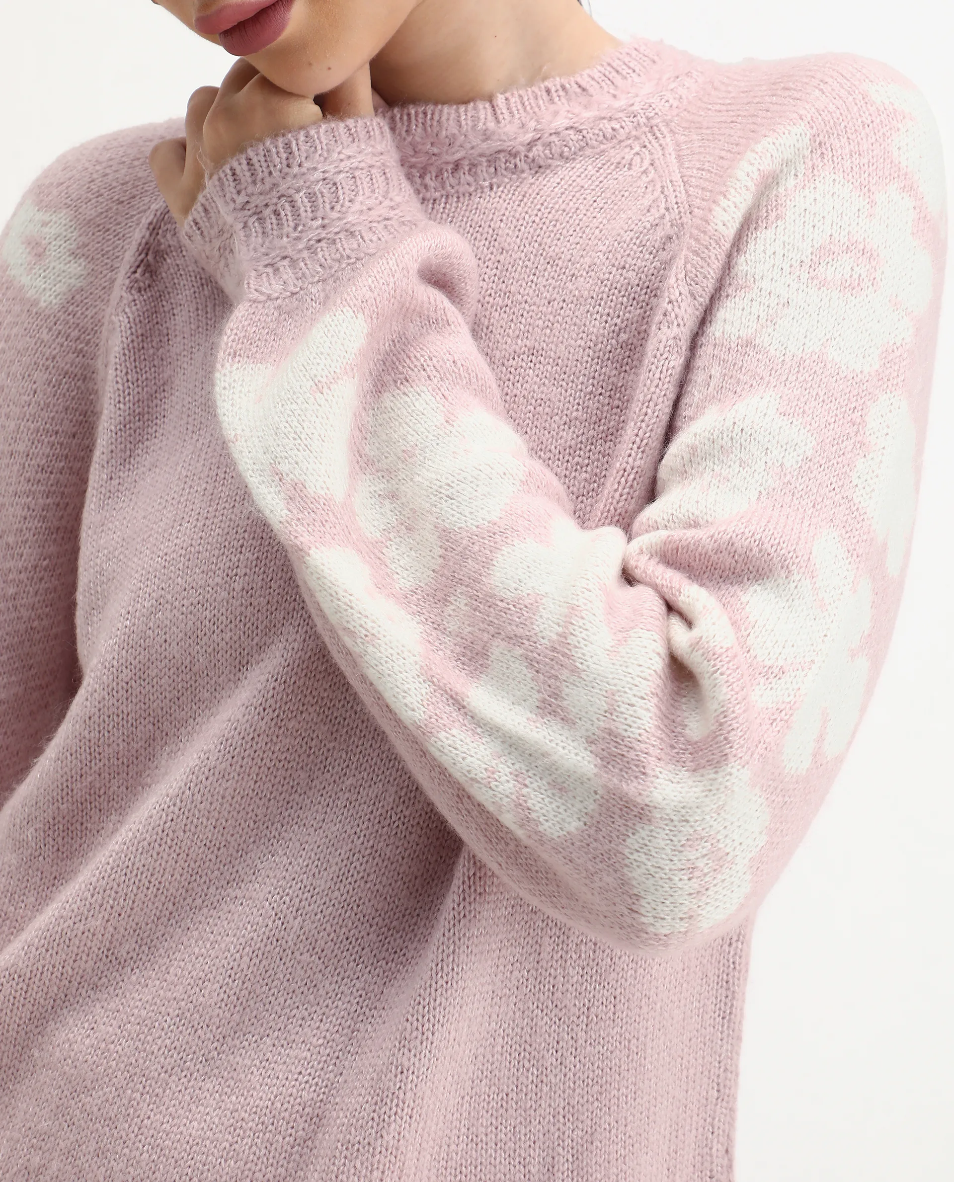 Rareism Women's Zane Light Pink Acrylic Blend Crew Neck Regular Fit Sweater - Image 3