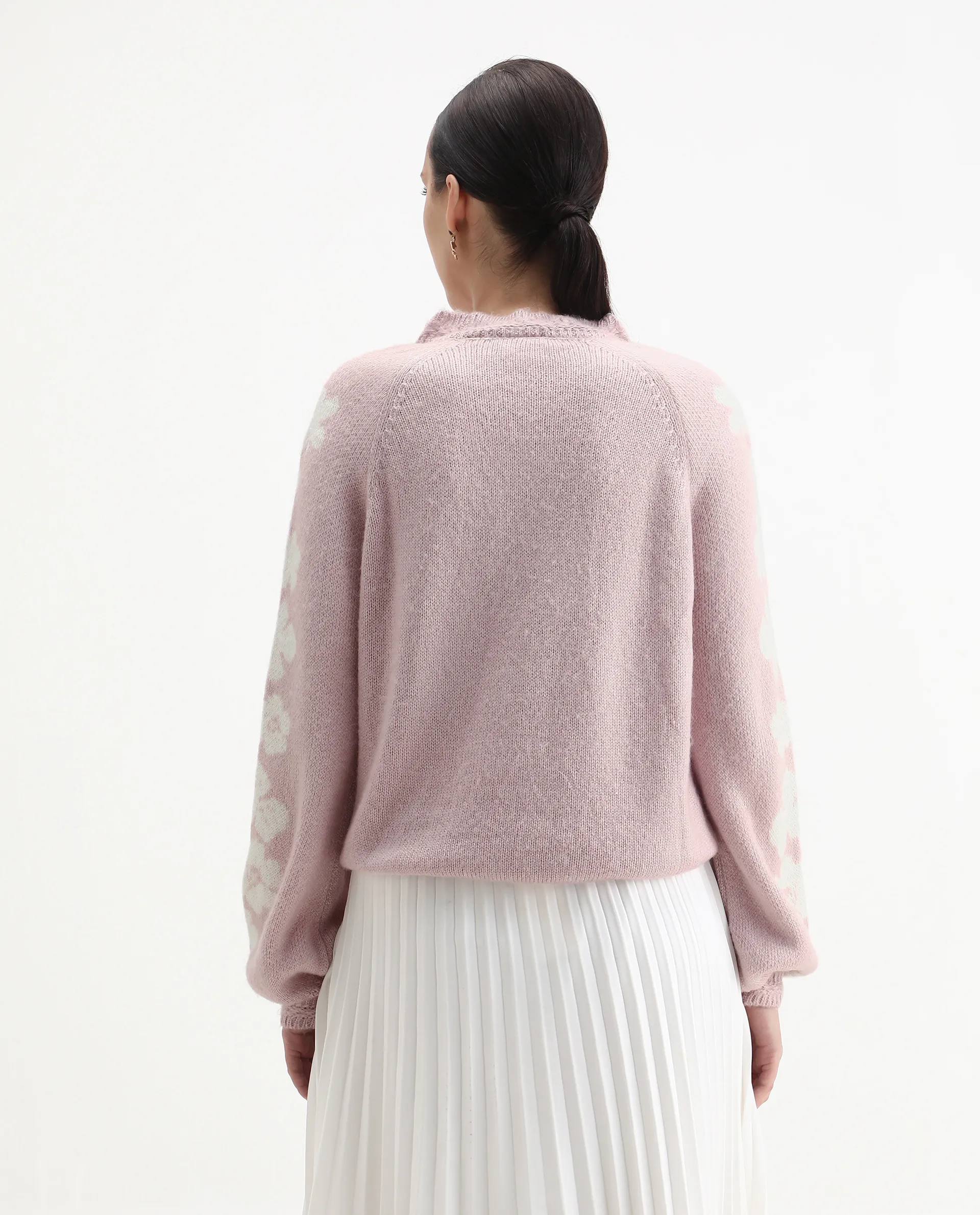 Rareism Women's Zane Light Pink Acrylic Blend Crew Neck Regular Fit Sweater - Image 7