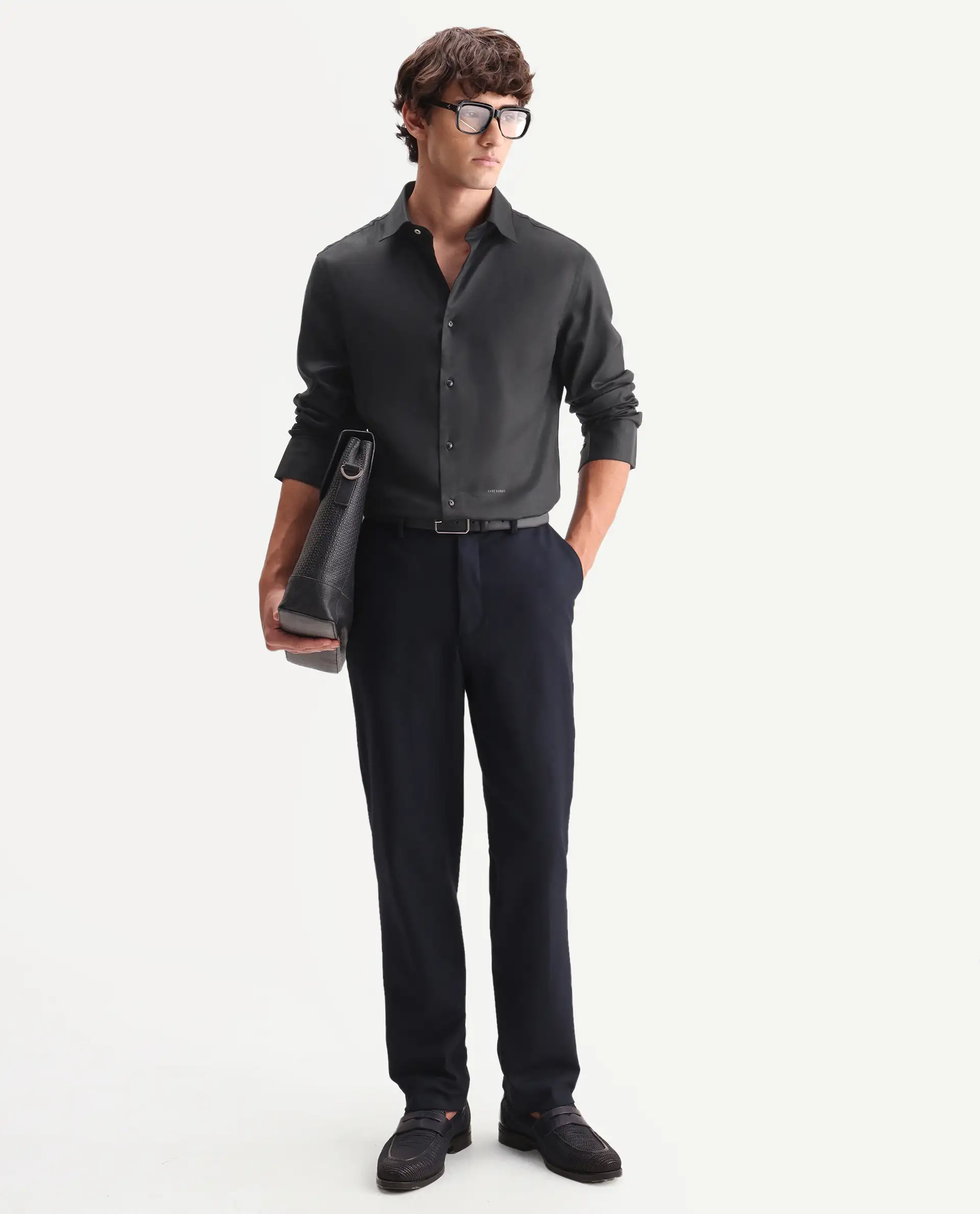 Rare Rabbit Men's Zanty Black Cotton Blend Fabric Full Sleeve Regular Fit Plain Shirt - Image 2